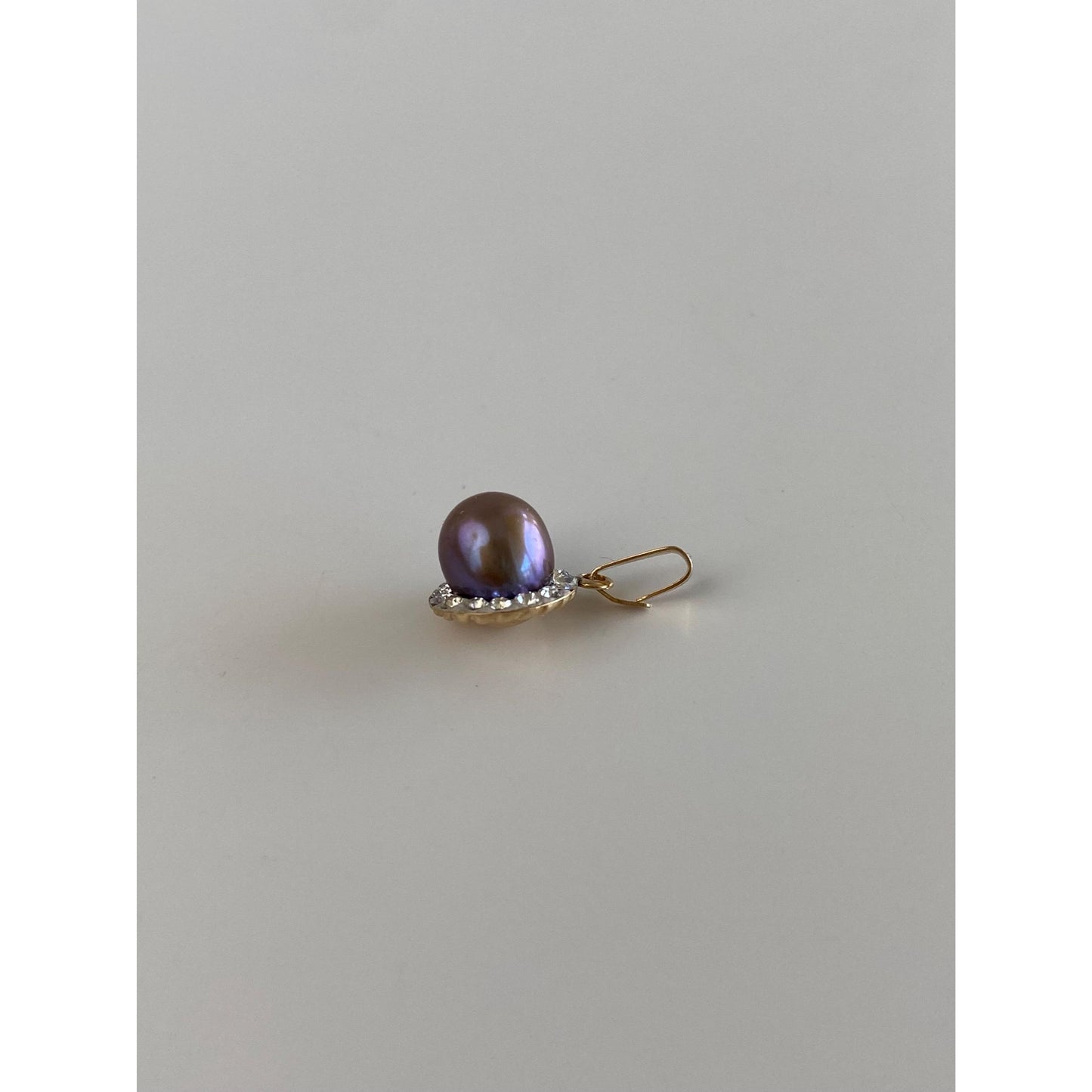 Vintage Solid 10k Yellow Gold Peacock Pearl Cubic Zirconia Halo Charm