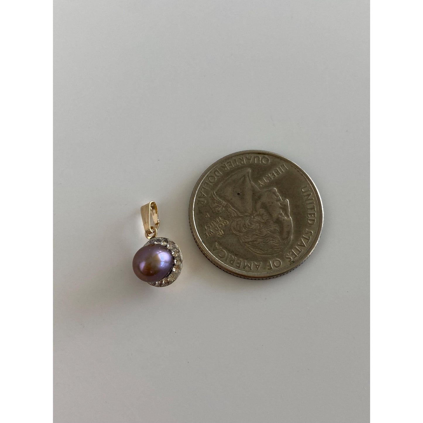 Vintage Solid 10k Yellow Gold Peacock Pearl Cubic Zirconia Halo Charm