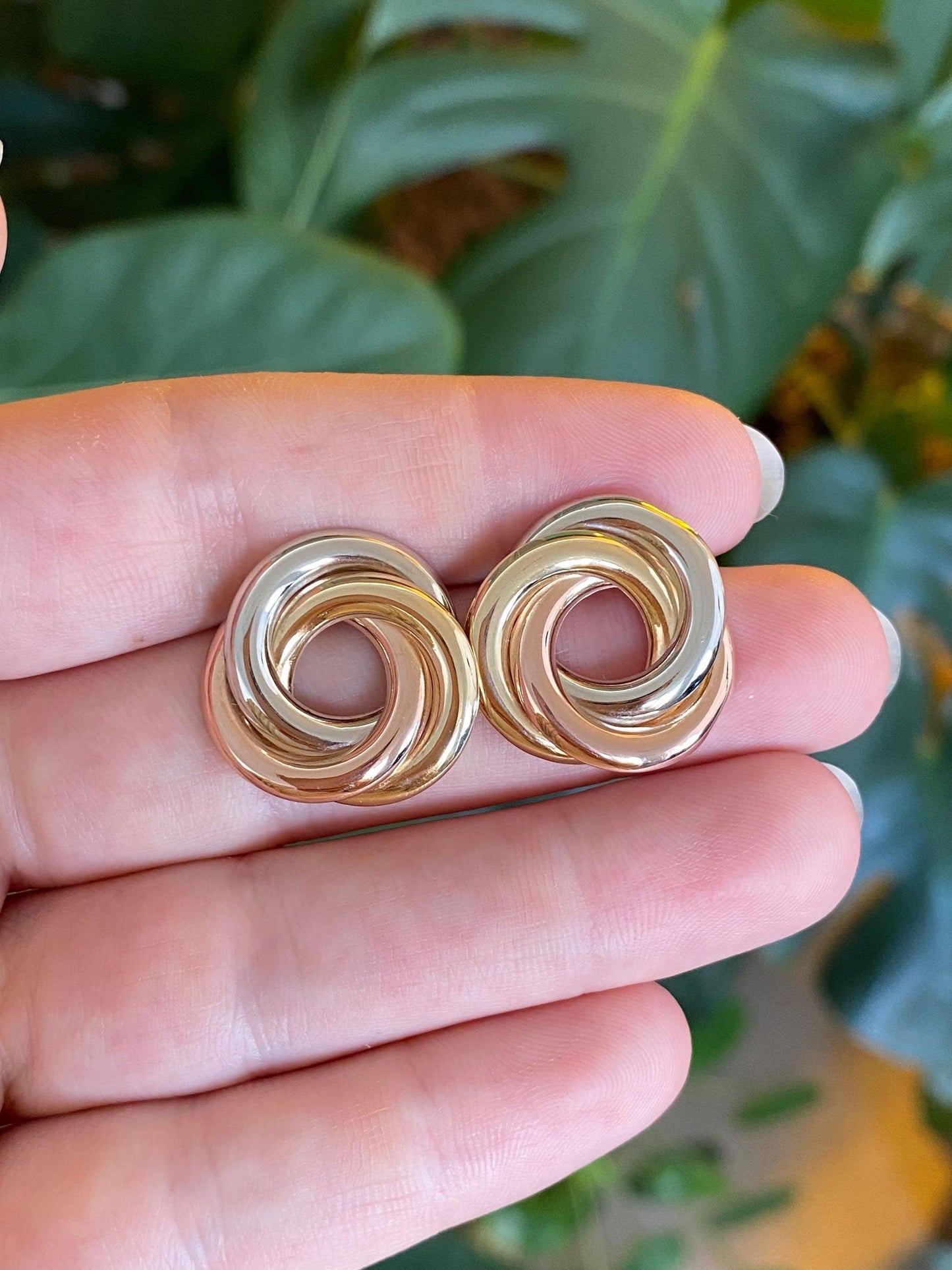 Vintage Solid 14k Tri Tone Gold Knot Drop Earrings