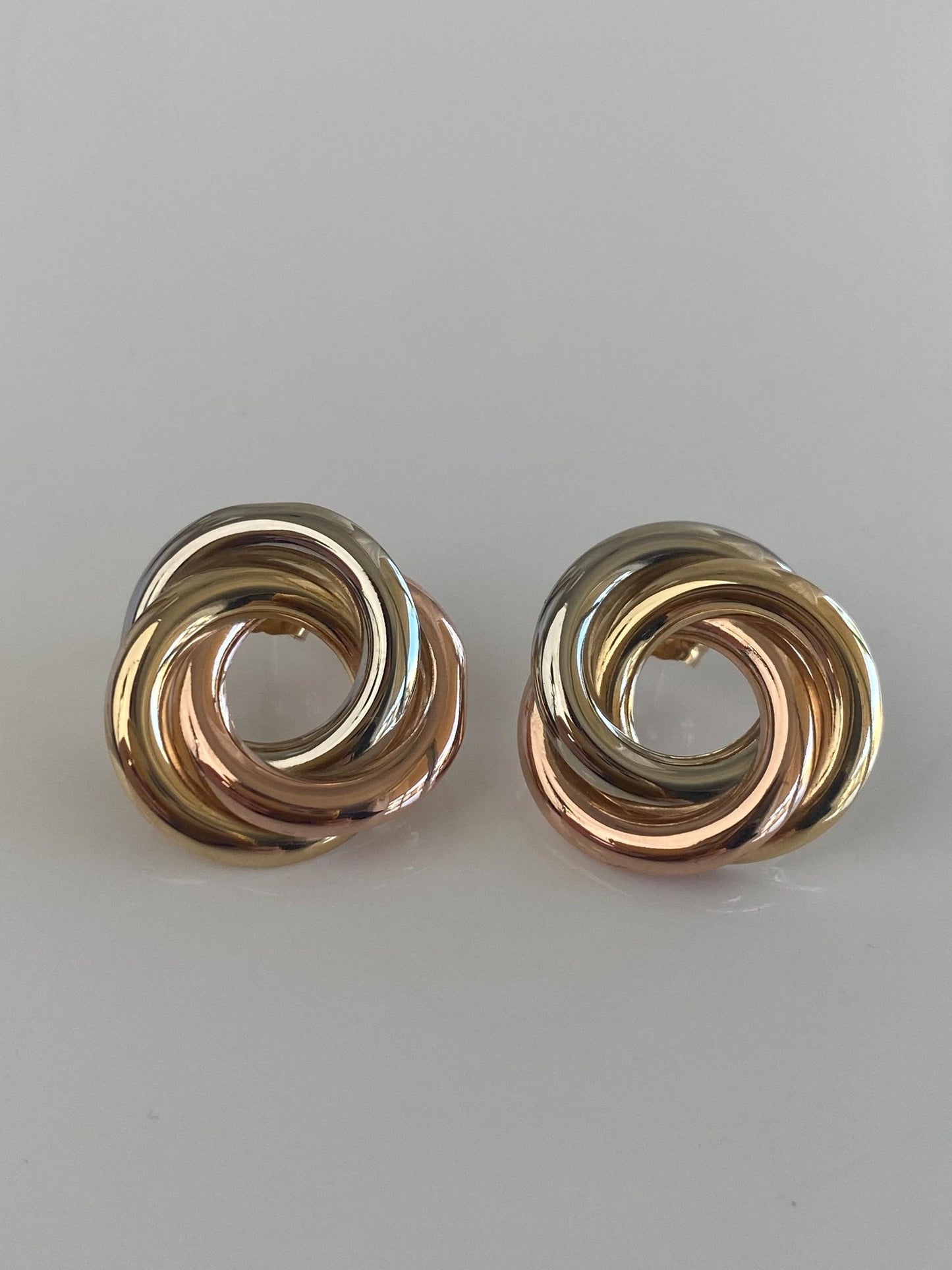 Vintage Solid 14k Tri Tone Gold Knot Drop Earrings