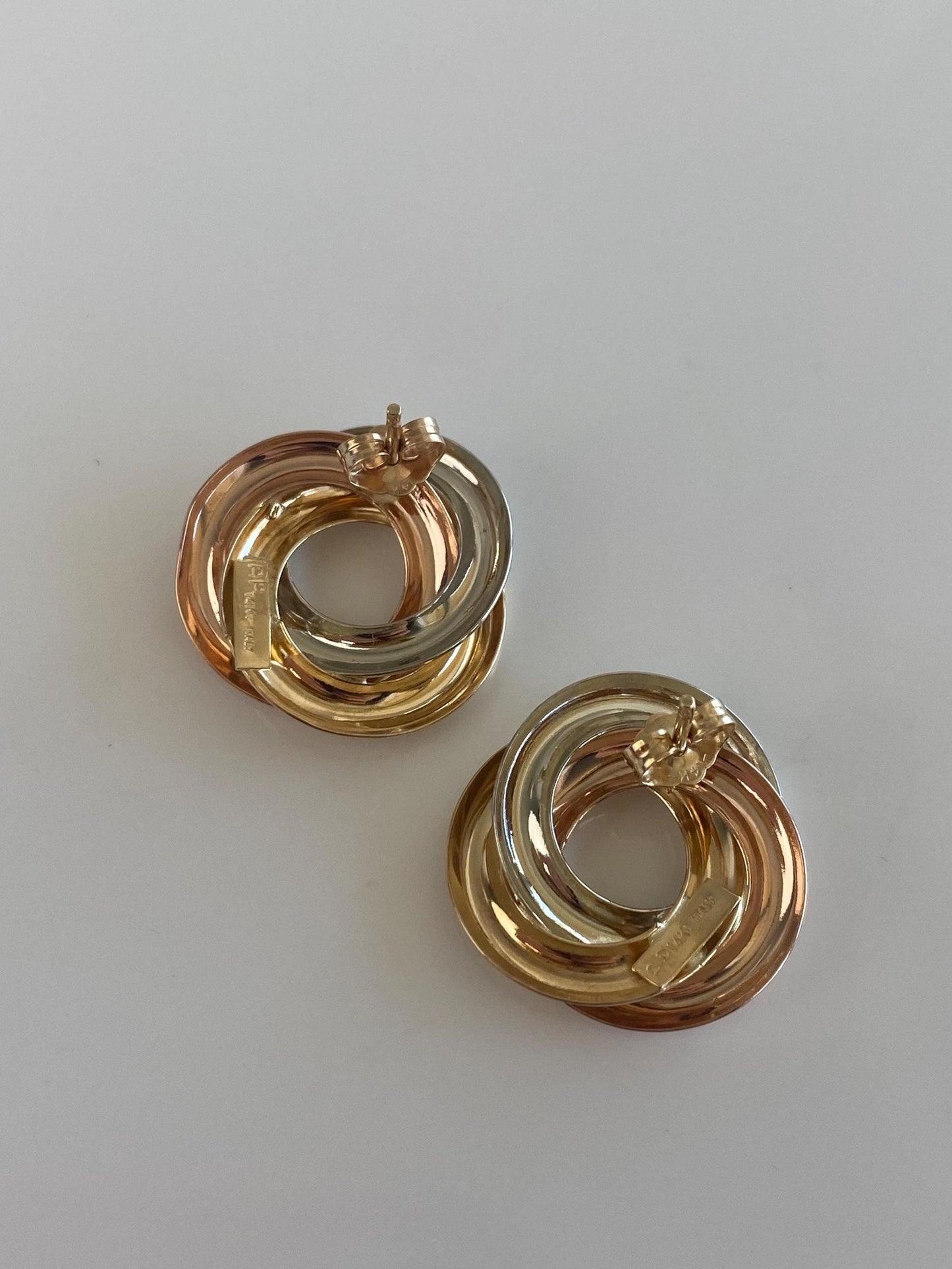 Vintage Solid 14k Tri Tone Gold Knot Drop Earrings