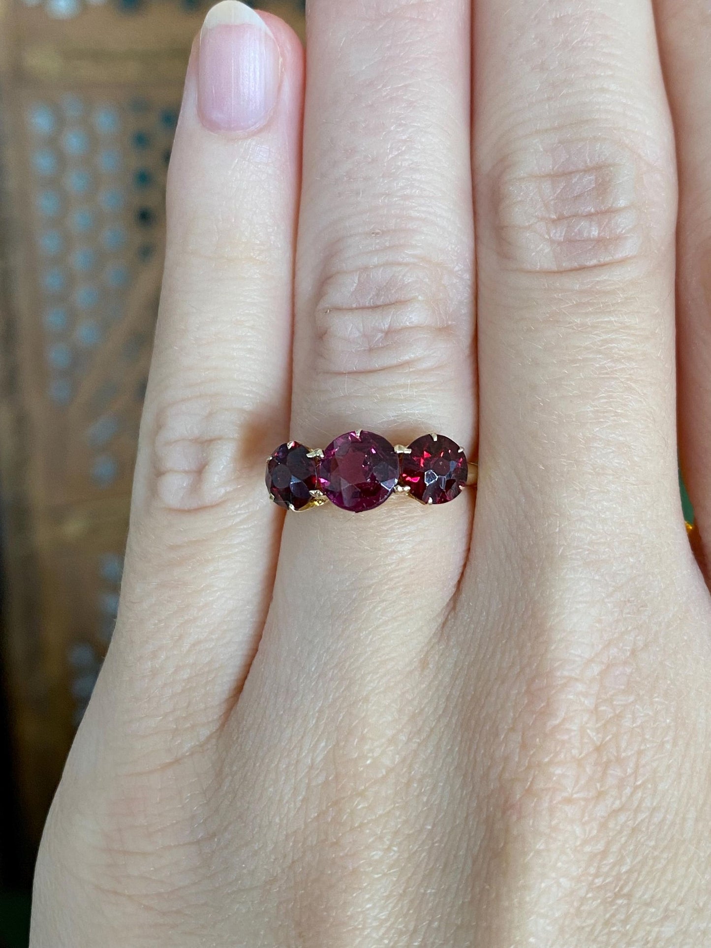 Vintage Solid 14k Yellow Gold Pink Tourmaline Garnet Ring - Size 5