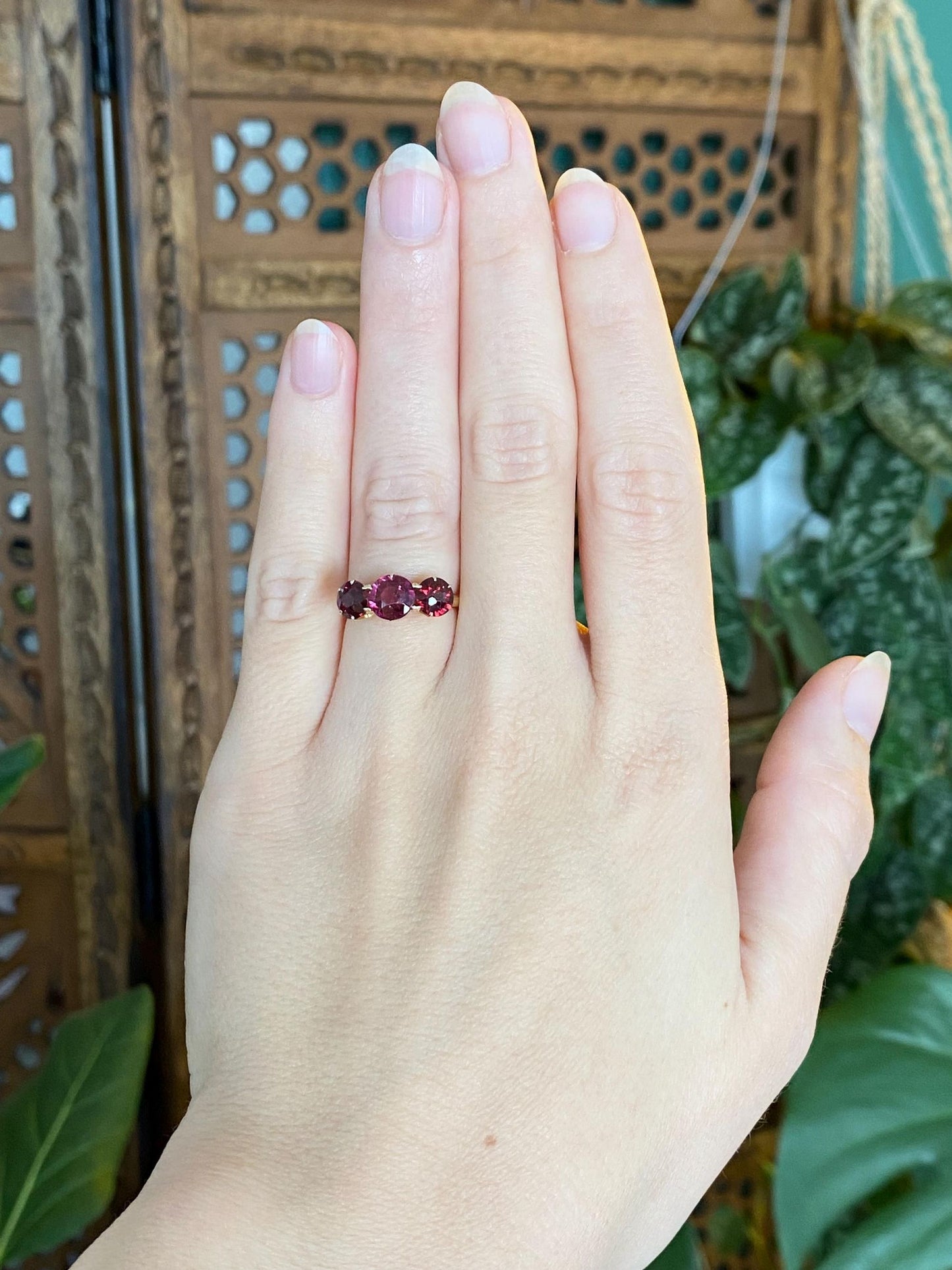 Vintage Solid 14k Yellow Gold Pink Tourmaline Garnet Ring - Size 5