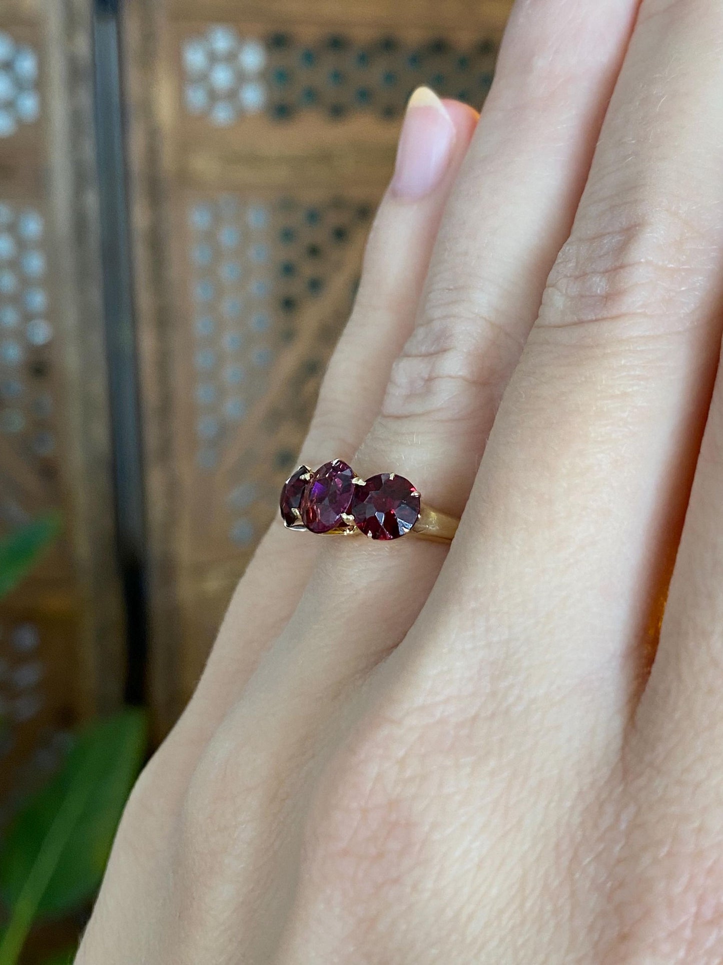 Vintage Solid 14k Yellow Gold Pink Tourmaline Garnet Ring - Size 5