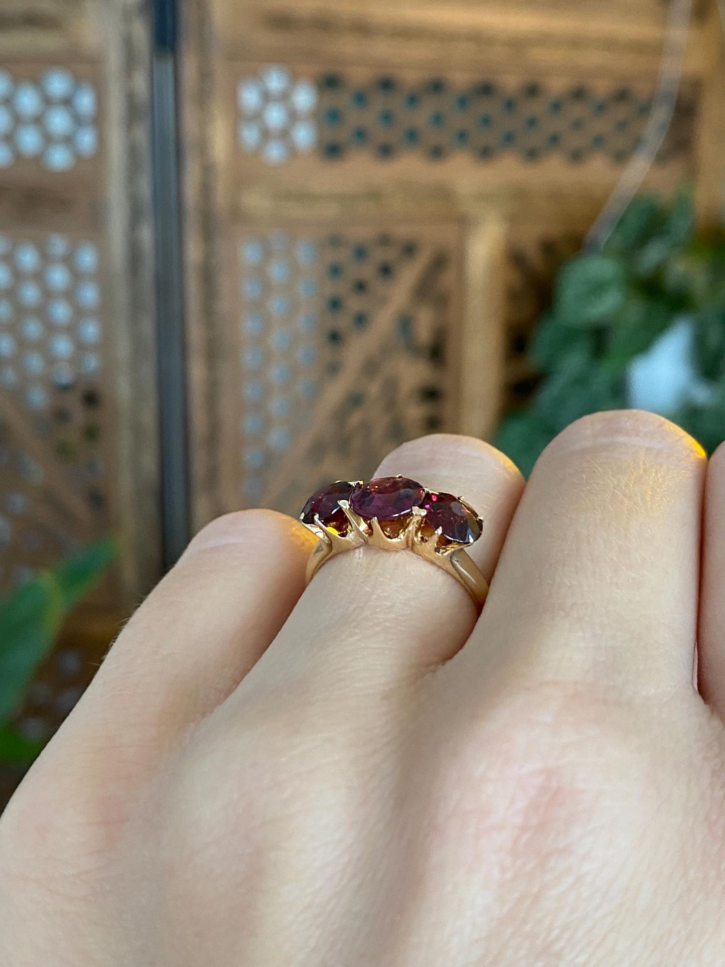 Vintage Solid 14k Yellow Gold Pink Tourmaline Garnet Ring - Size 5