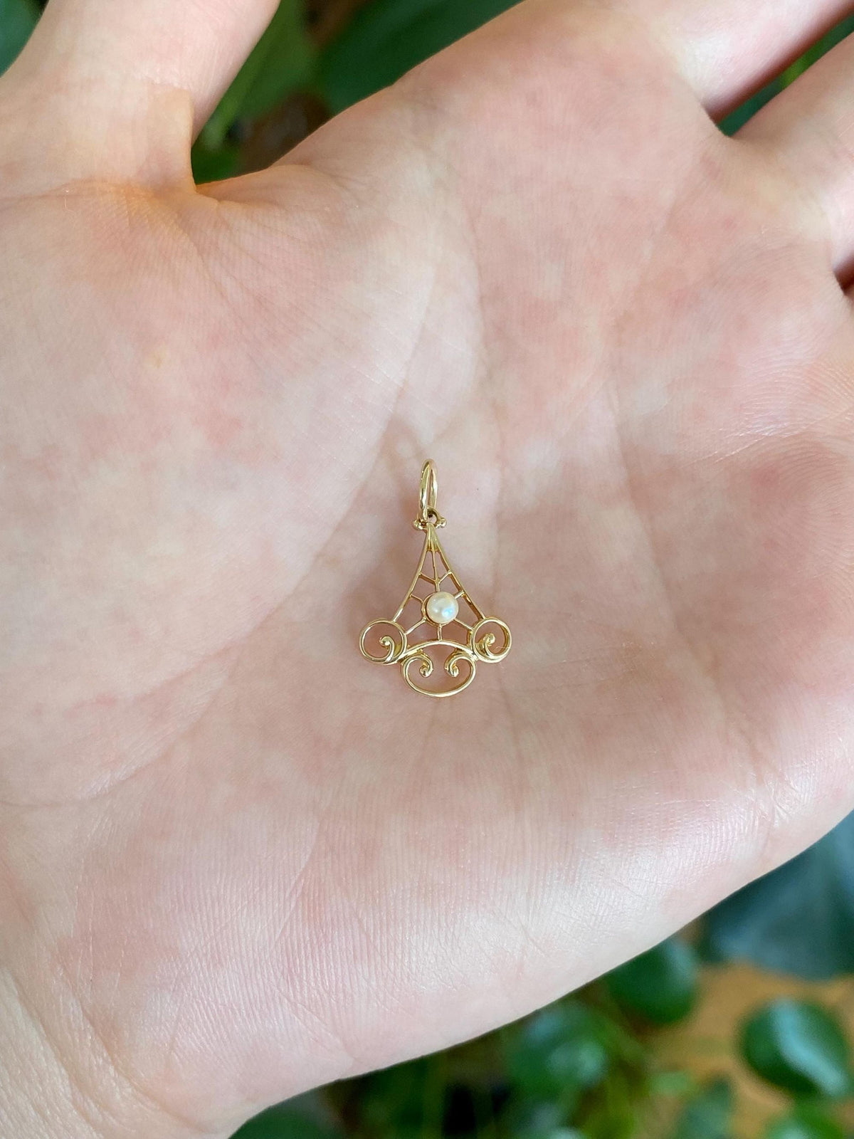 Vintage Solid 10k Yellow Gold Pearl Open Work Stick Pin Conversion Charm