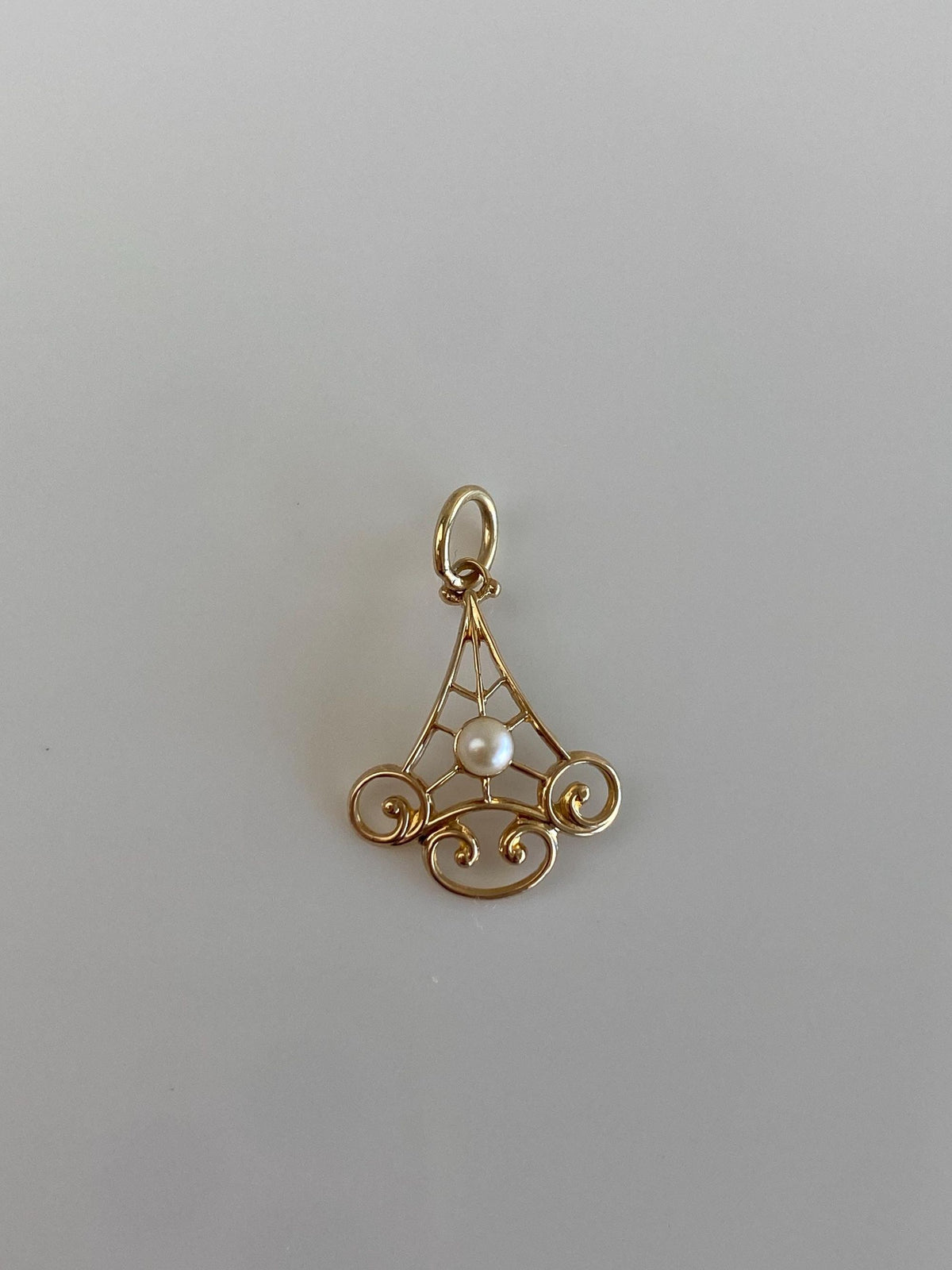 Vintage Solid 10k Yellow Gold Pearl Open Work Stick Pin Conversion Charm