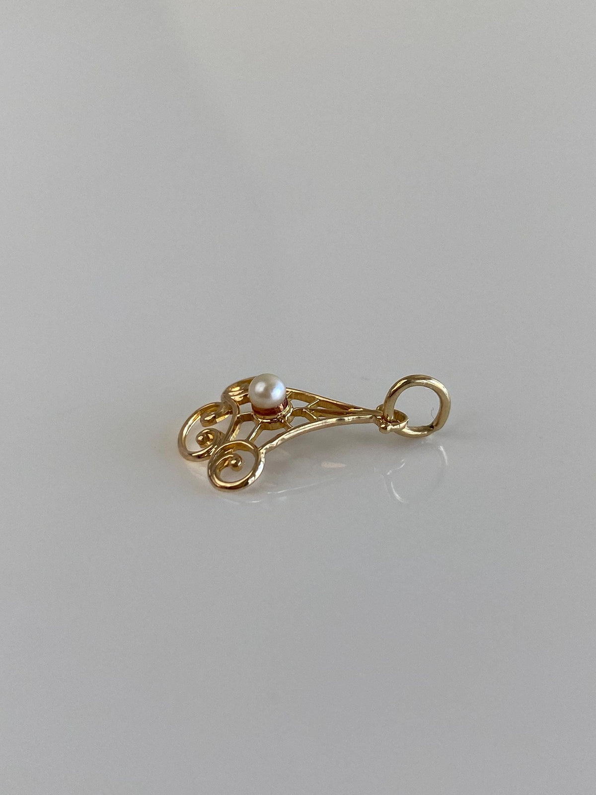 Vintage Solid 10k Yellow Gold Pearl Open Work Stick Pin Conversion Charm