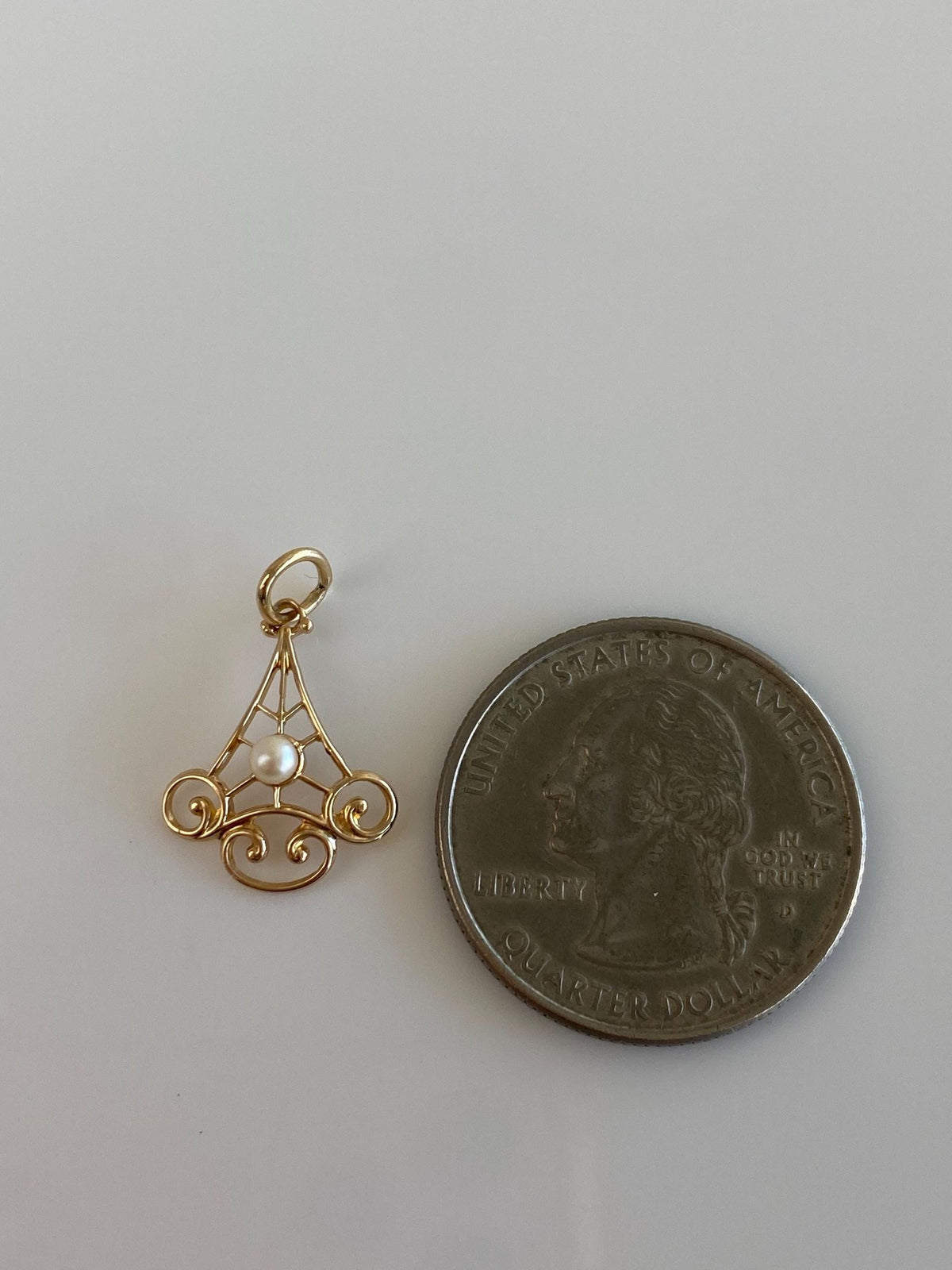 Vintage Solid 10k Yellow Gold Pearl Open Work Stick Pin Conversion Charm