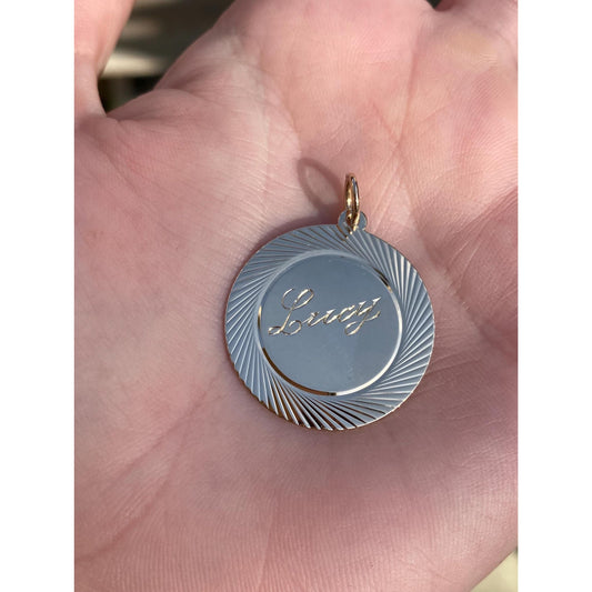 Vintage Solid 14k Yellow Gold Engine Turned 'Lucy- Hockey Captain 1960' Charm