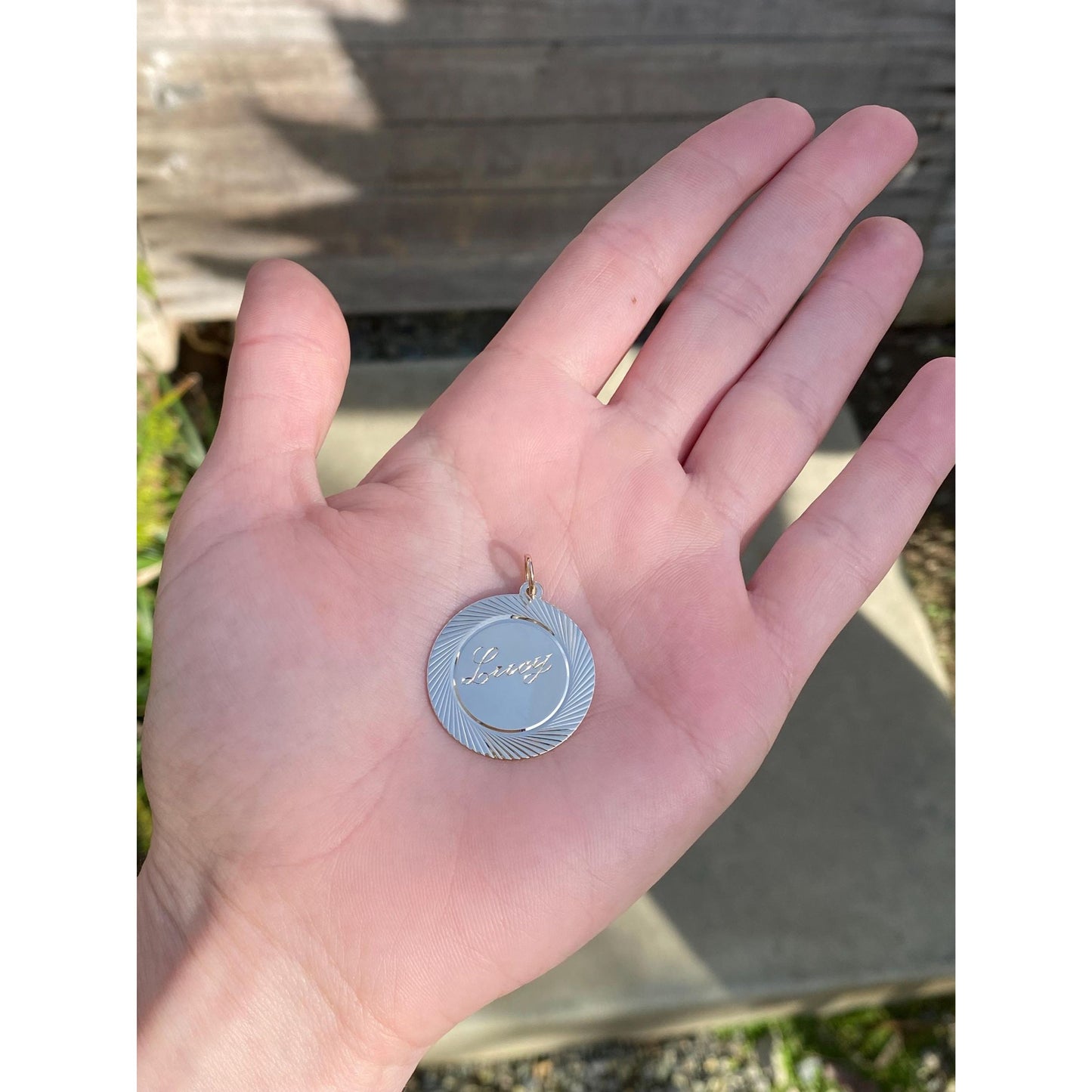 Vintage Solid 14k Yellow Gold Engine Turned 'Lucy- Hockey Captain 1960' Charm