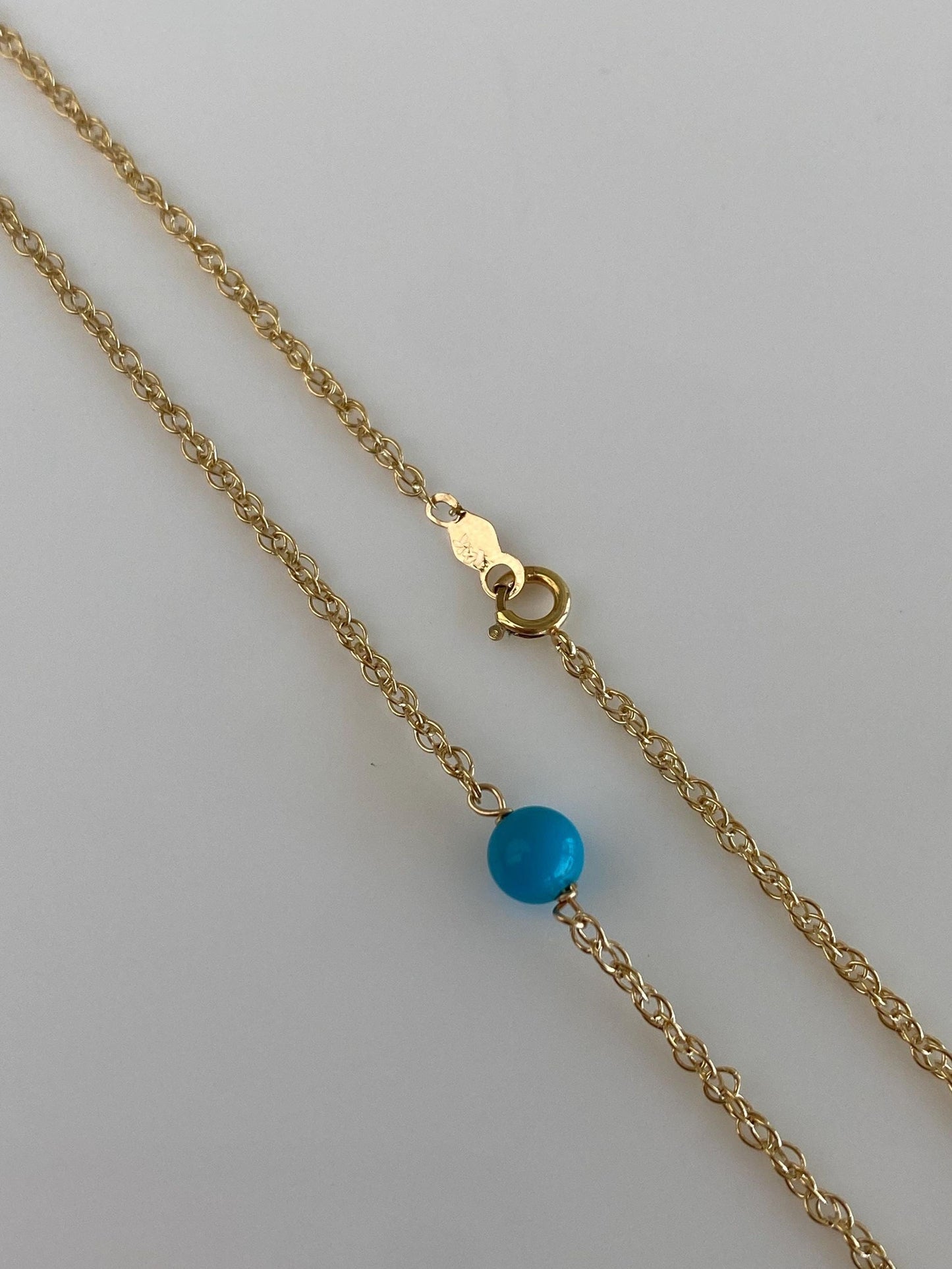 Vintage Solid 14k Yellow Gold Blue Bead Chain Necklace - 31.5 inches