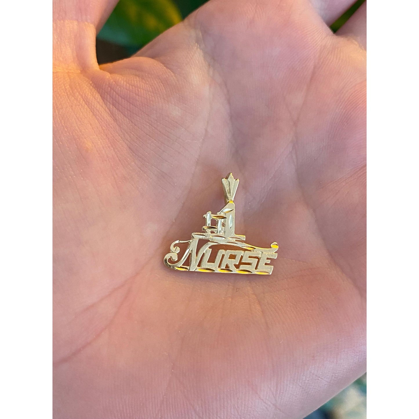 Vintage Solid 14k Yellow Gold Diamond Cut #1 Nurse Charm