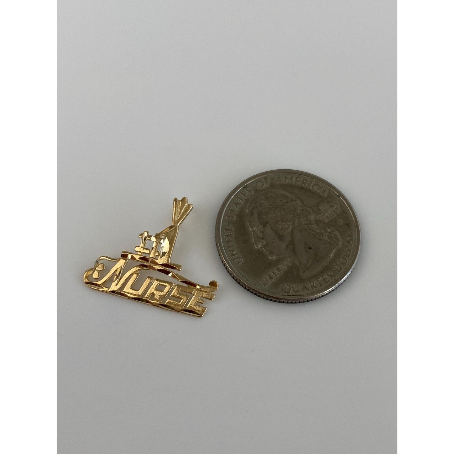 Vintage Solid 14k Yellow Gold Diamond Cut #1 Nurse Charm