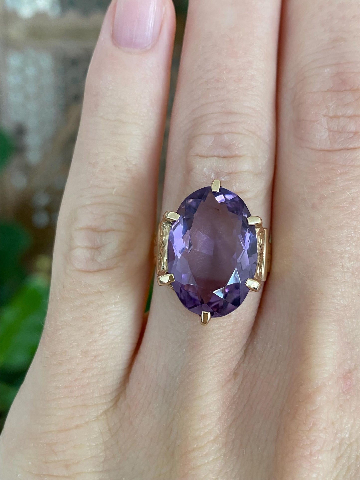 Vintage Solid 10k Rosey Gold Amethyst Ring - Size 3.75