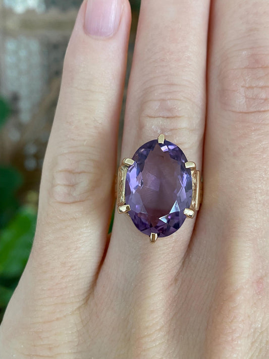 Vintage Solid 10k Rosey Gold Amethyst Ring - Size 3.75