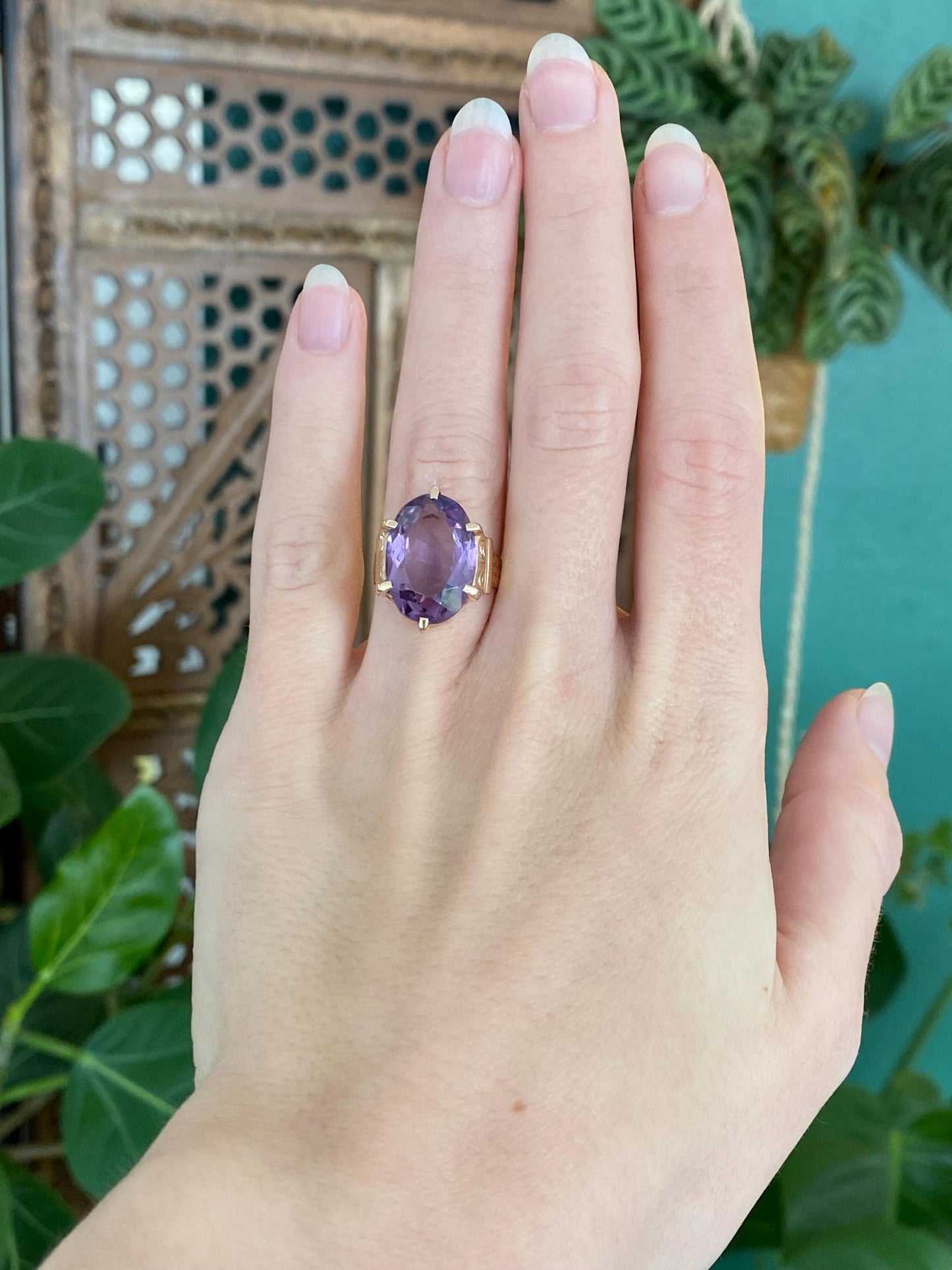 Vintage Solid 10k Rosey Gold Amethyst Ring - Size 3.75