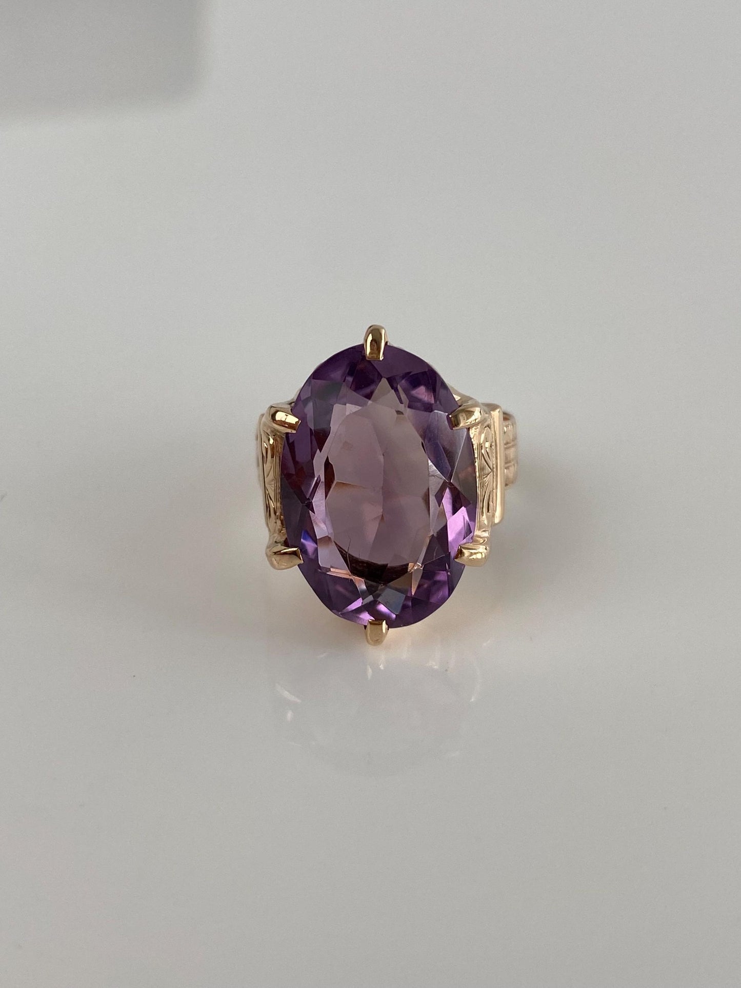 Vintage Solid 10k Rosey Gold Amethyst Ring - Size 3.75