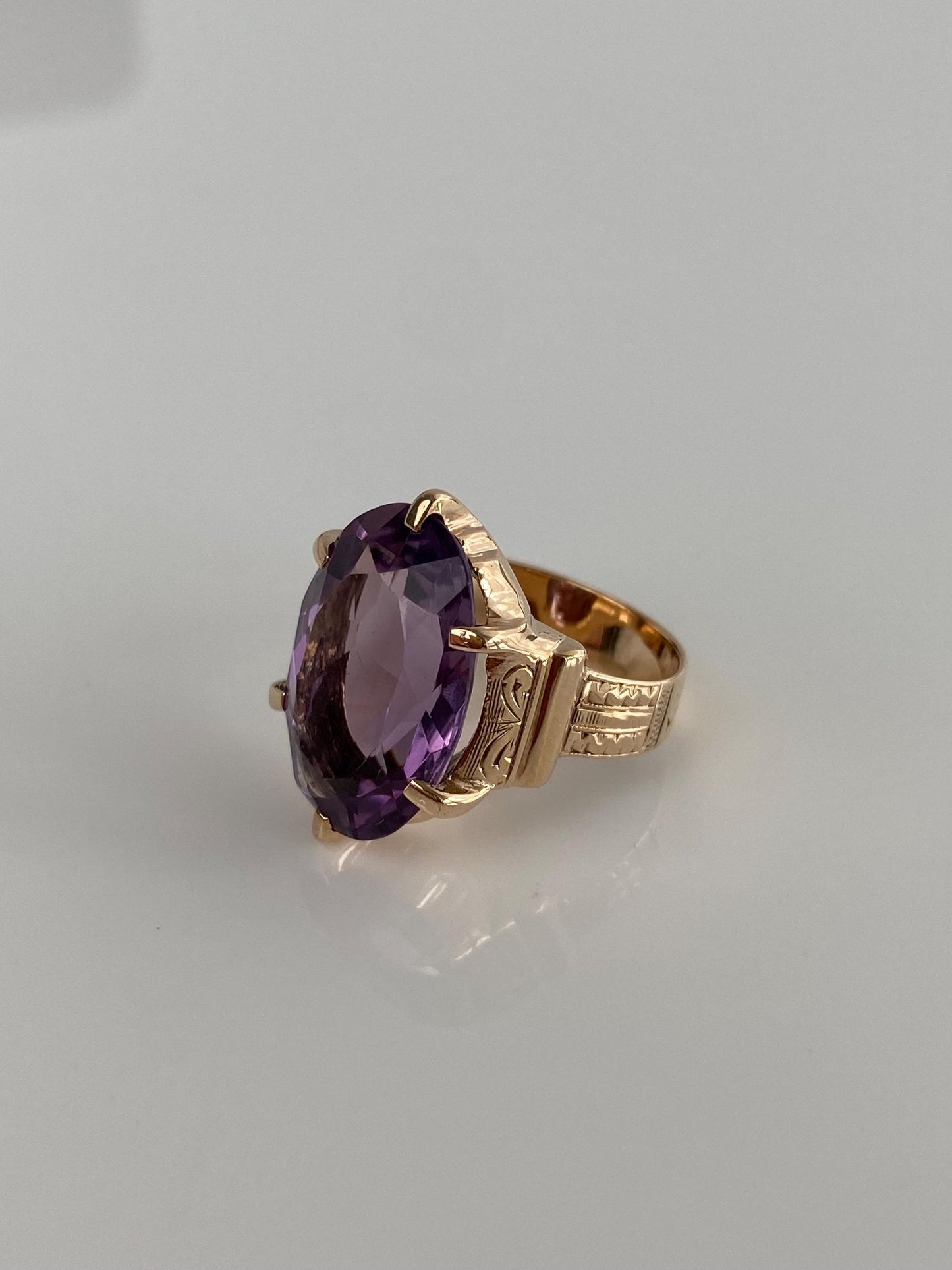 Vintage Solid 10k Rosey Gold Amethyst Ring - Size 3.75