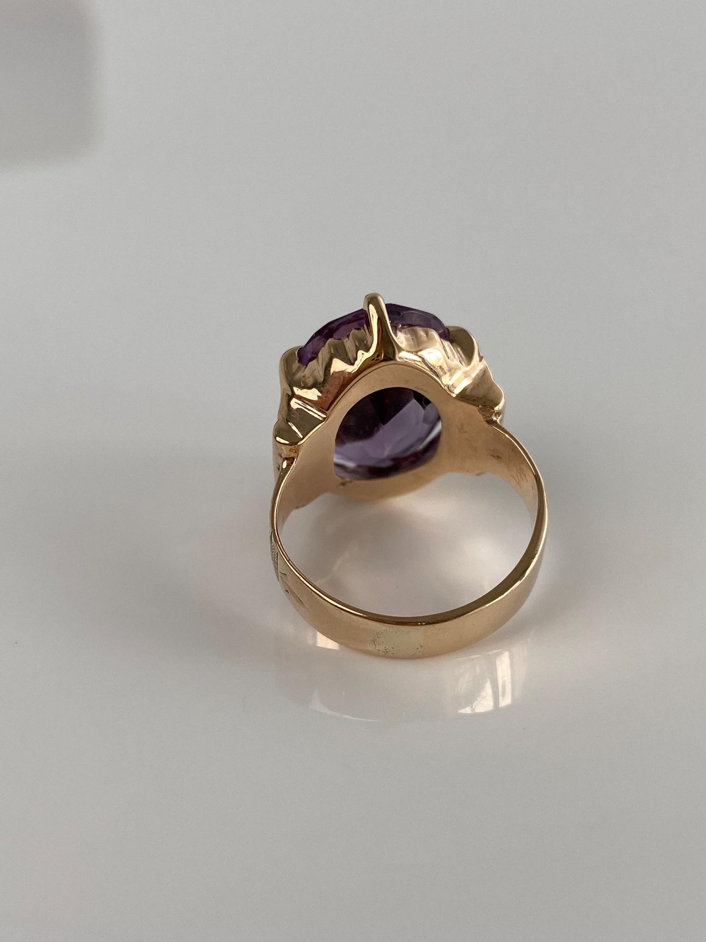 Vintage Solid 10k Rosey Gold Amethyst Ring - Size 3.75