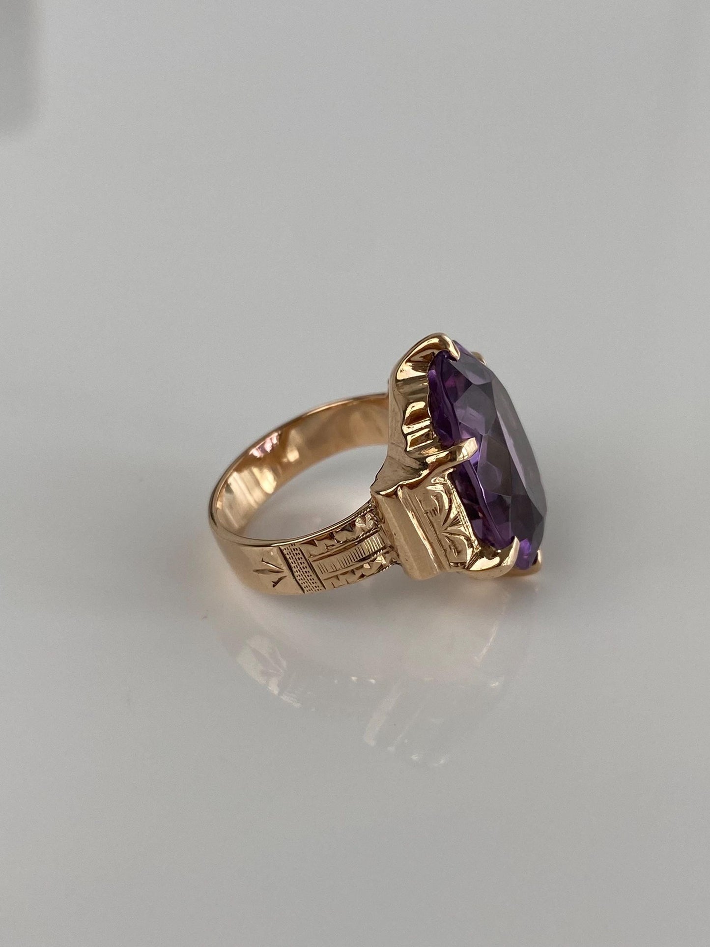 Vintage Solid 10k Rosey Gold Amethyst Ring - Size 3.75