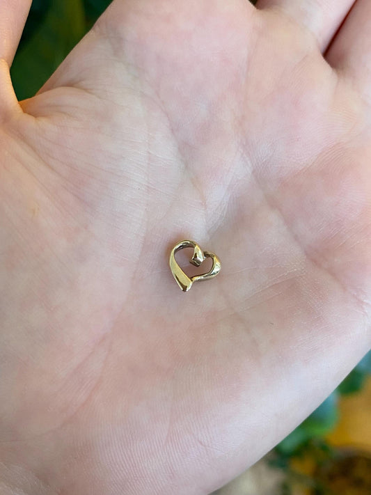 Solid 14k Yellow Gold Open Heart Slide Charm