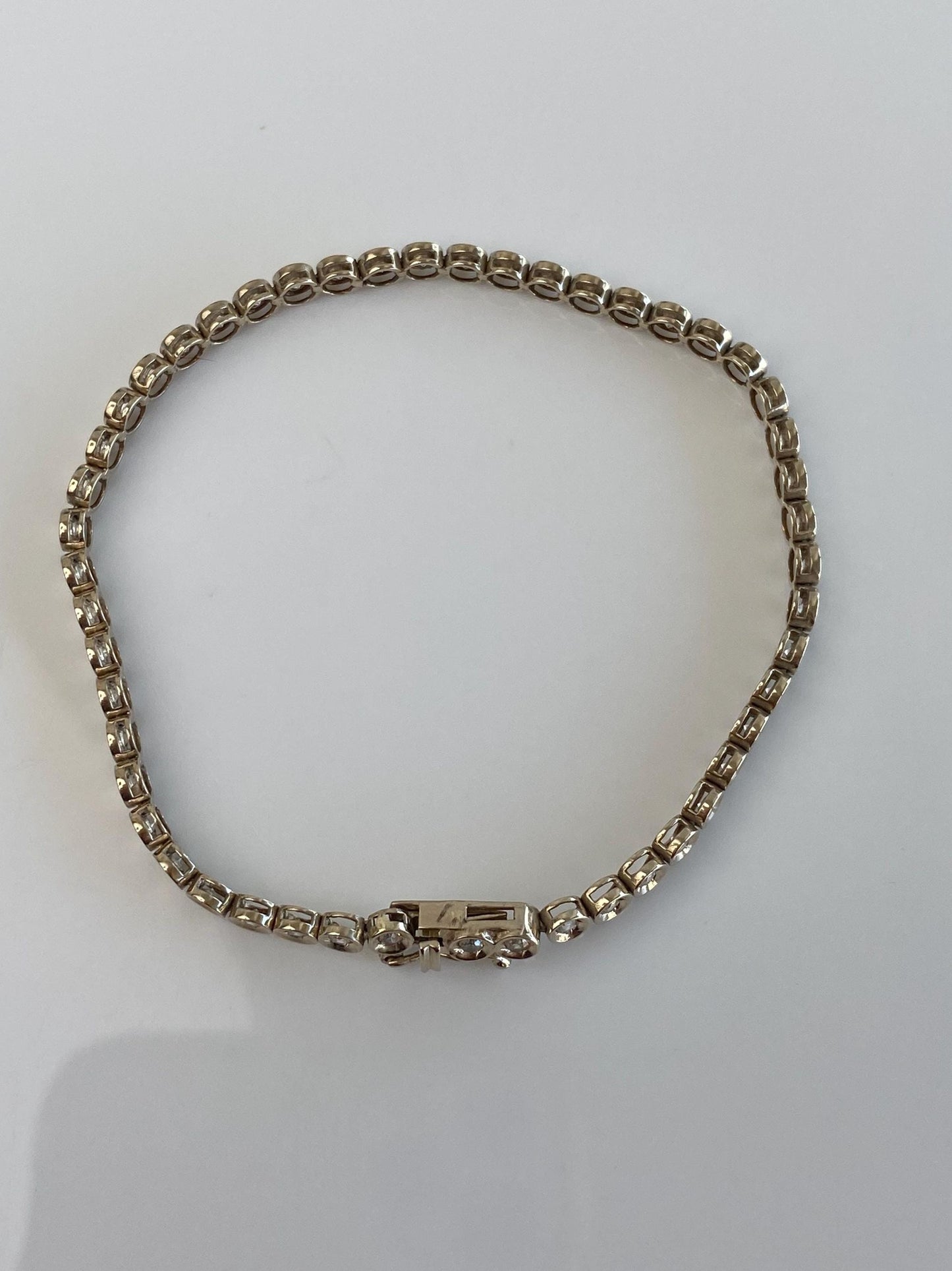 Solid 14k White Gold Bezel Set Cubic Zirconia Link Bracelet - 7 inches
