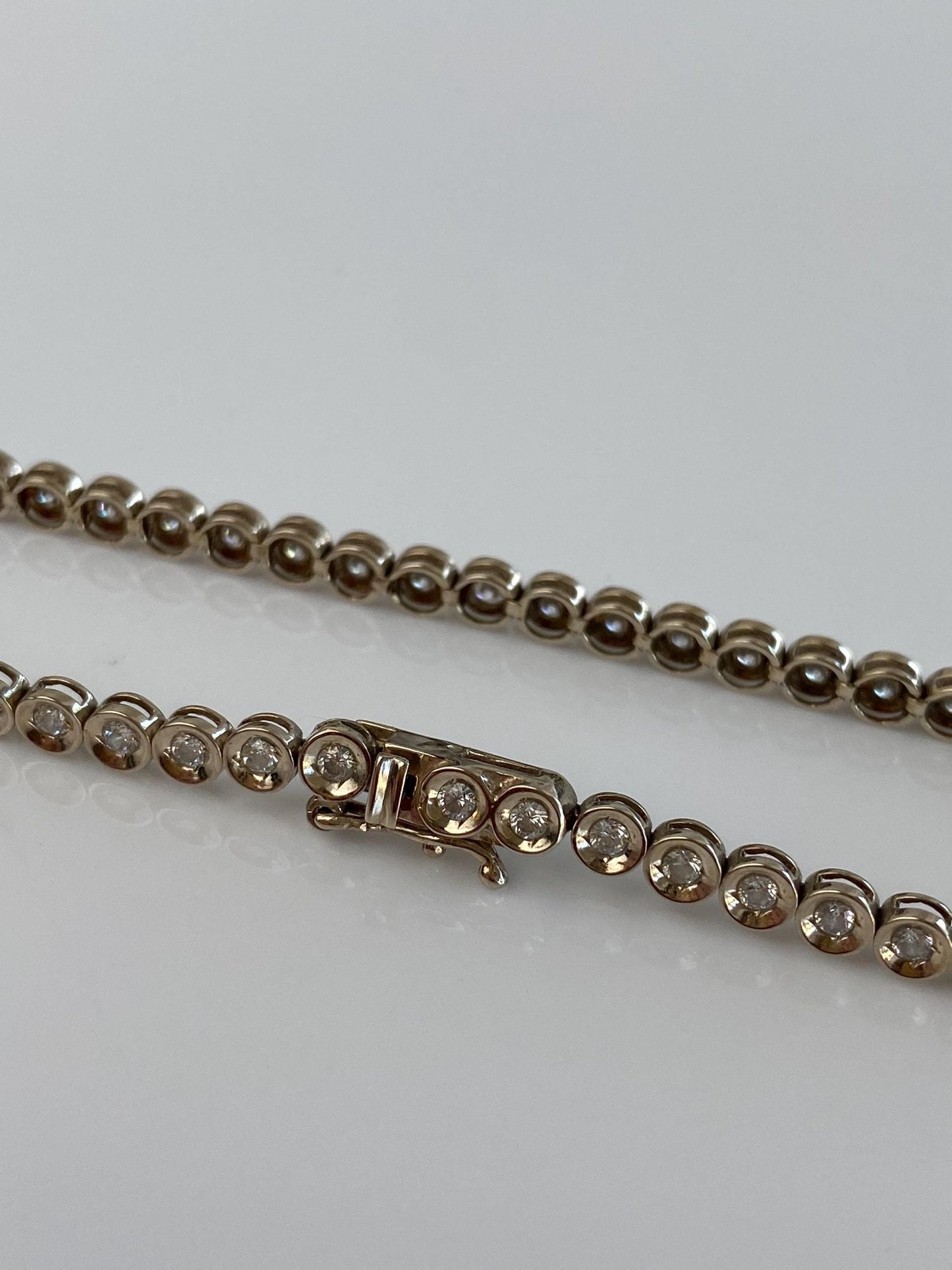 Solid 14k White Gold Bezel Set Cubic Zirconia Link Bracelet - 7 inches