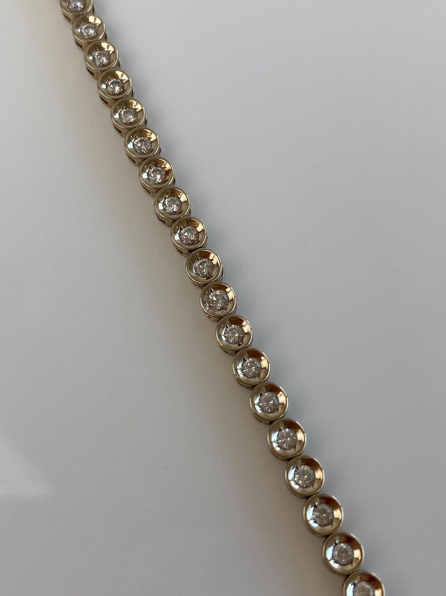 Solid 14k White Gold Bezel Set Cubic Zirconia Link Bracelet - 7 inches