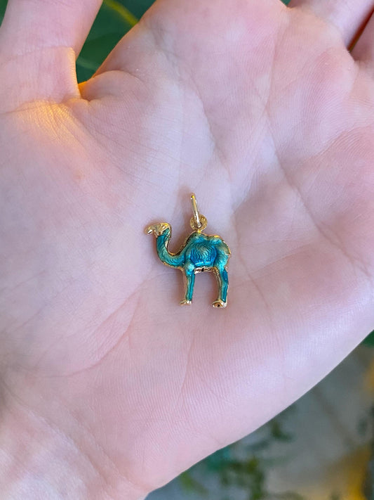 Vintage 18k Yellow Gold Enamel Camel Charm