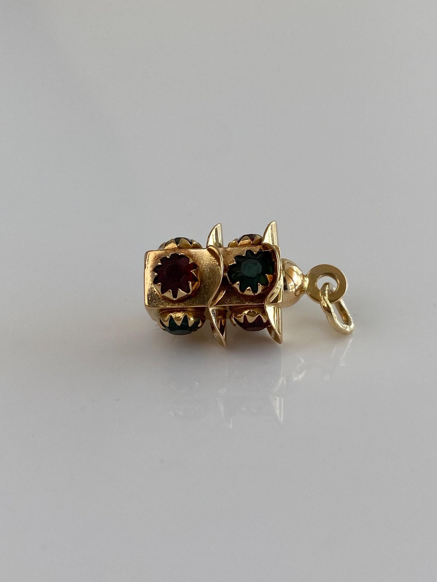 Vintage Solid 18k Yellow Gold Red & Green Cubic Zirconia Stoplight Charm