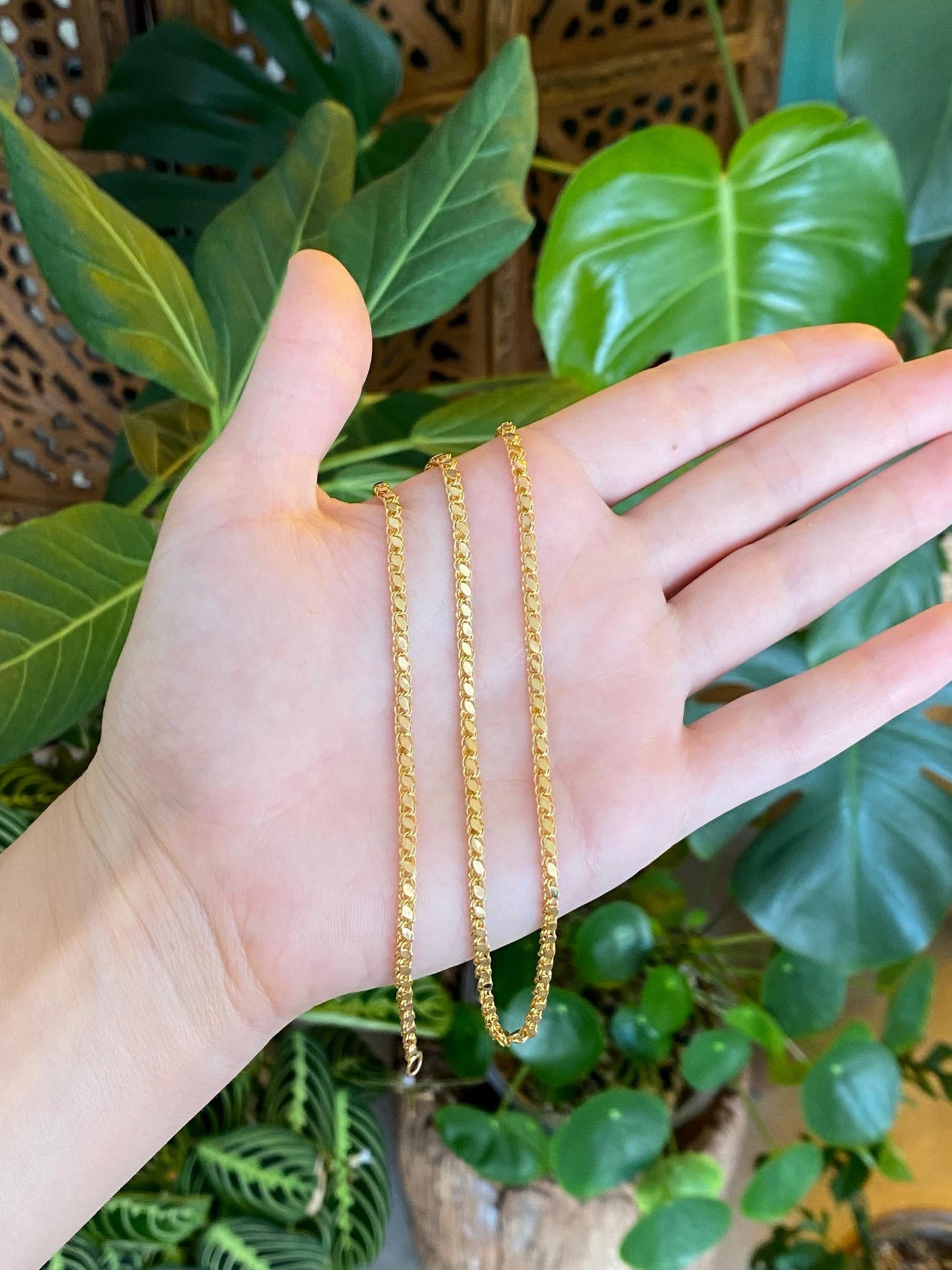 Vintage Solid 14k Yellow Gold Fancy Chain Necklace - 17.25 inches
