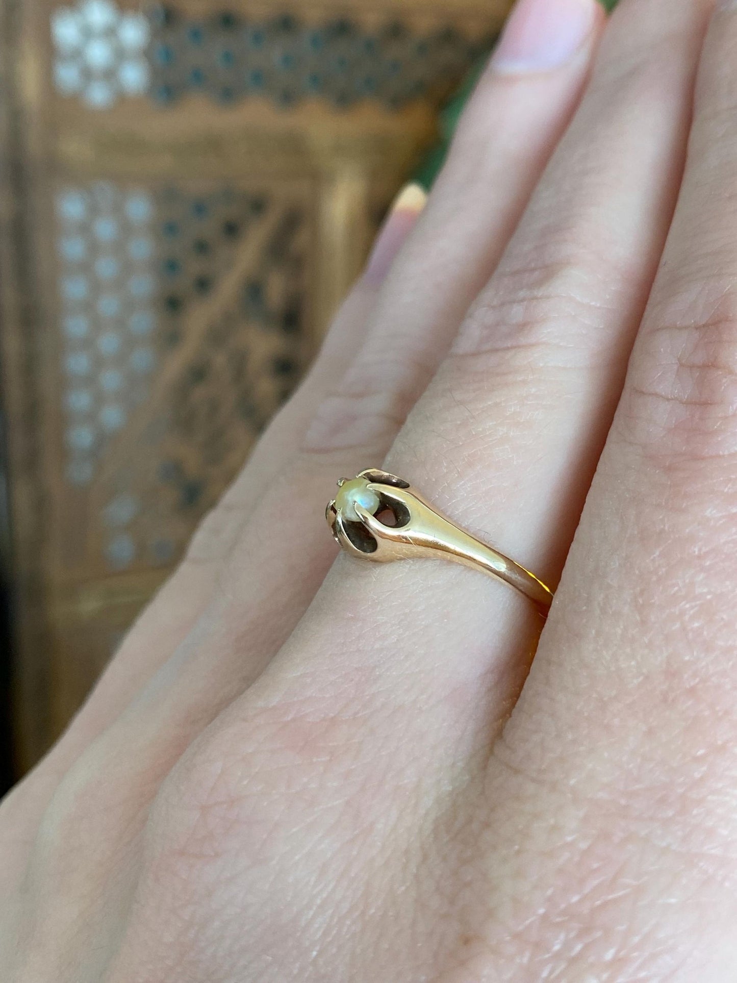 Vintage Solid 14k Yellow Gold Pearl Ring - Size 6