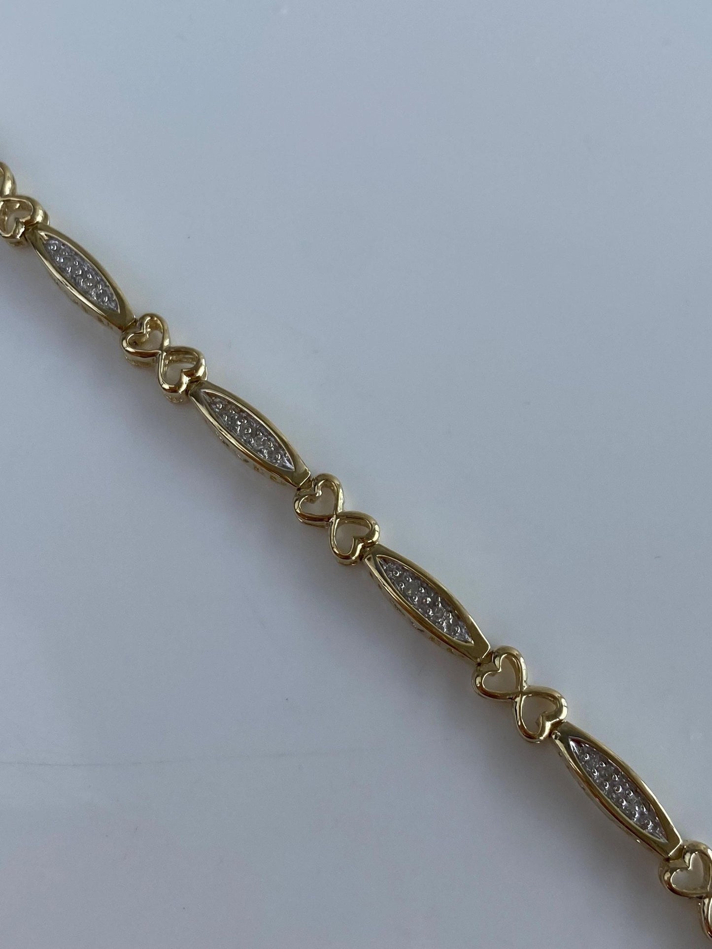 Vintage Solid 10k White & Yellow Gold Diamond I LOVE U Link Bracelet - 7.25 inches