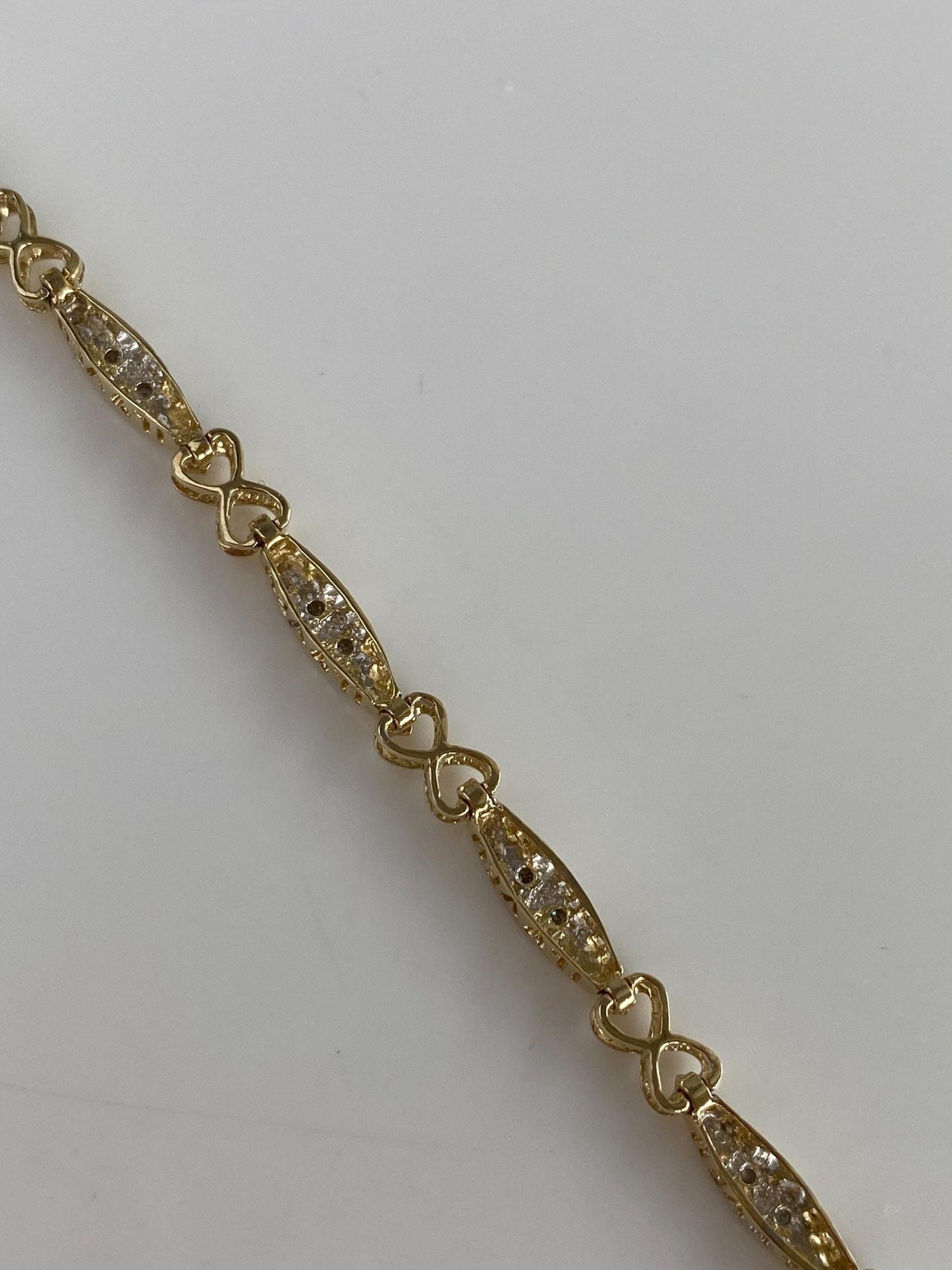 Vintage Solid 10k White & Yellow Gold Diamond I LOVE U Link Bracelet - 7.25 inches