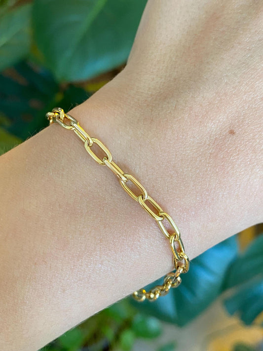 Vintage Solid 18k Yellow Gold Paperclip Chain Bracelet - 7.5 Inches