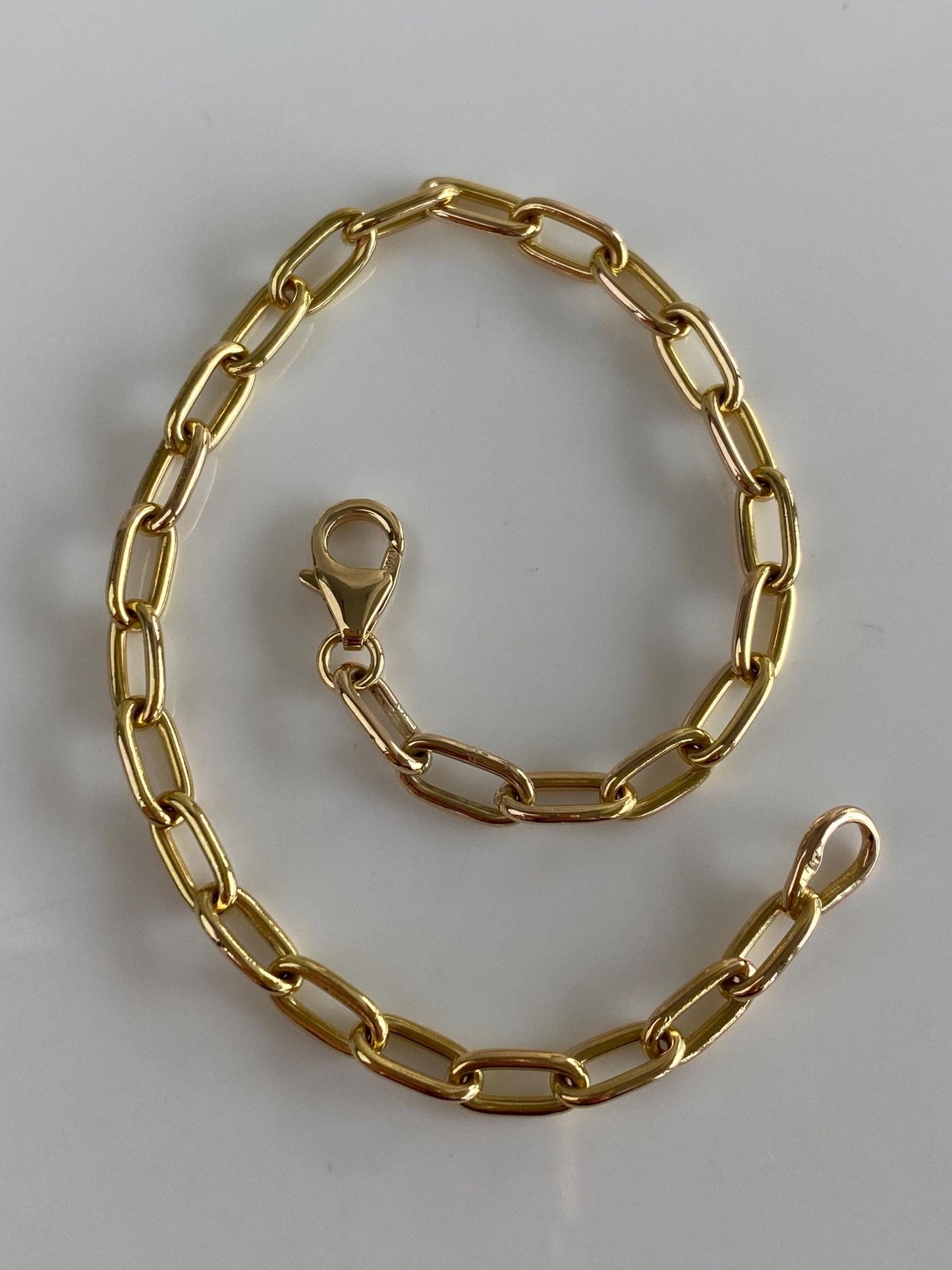 Vintage Solid 18k Yellow Gold Paperclip Chain Bracelet - 7.5 Inches