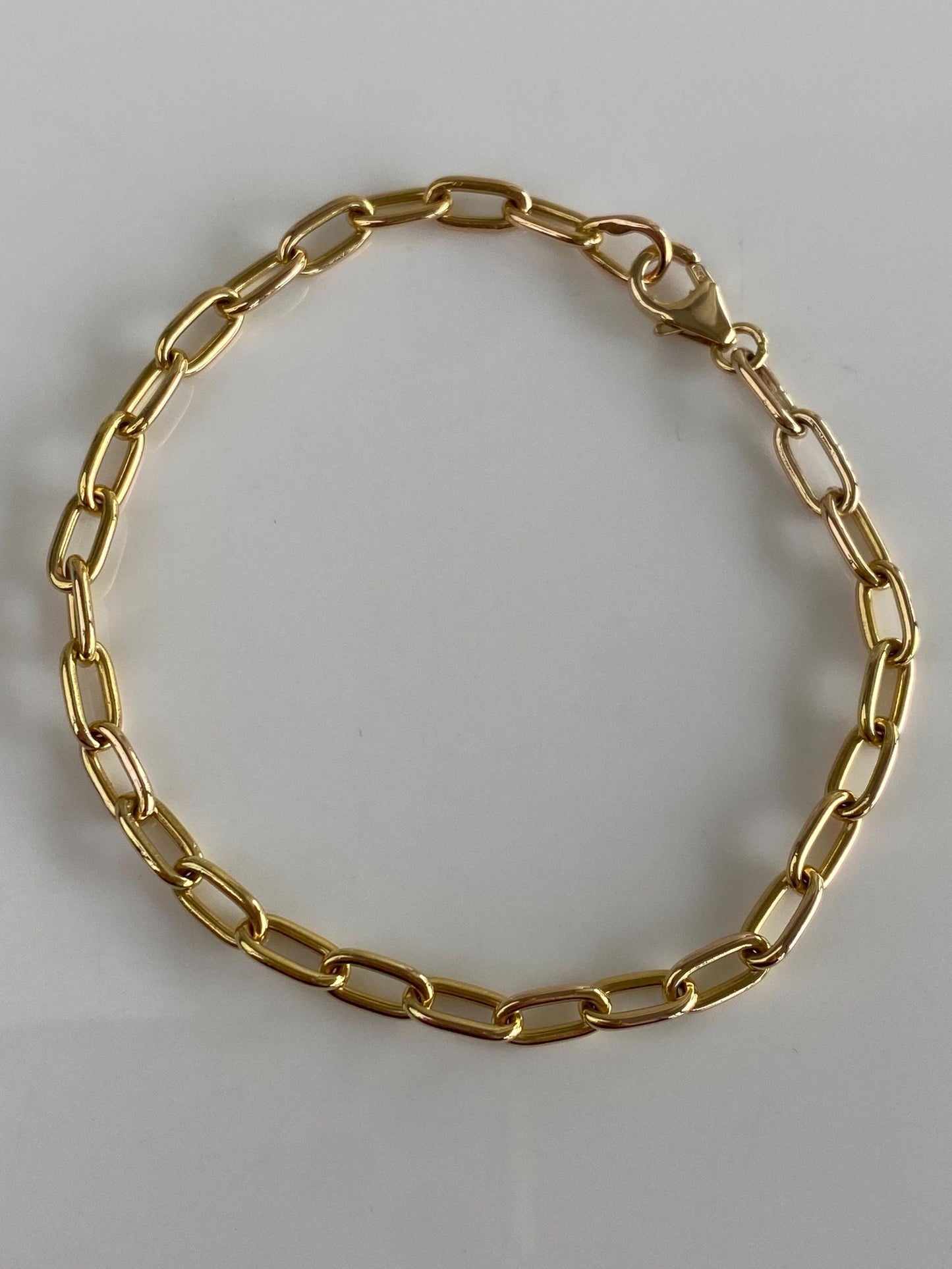 Vintage Solid 18k Yellow Gold Paperclip Chain Bracelet - 7.5 Inches