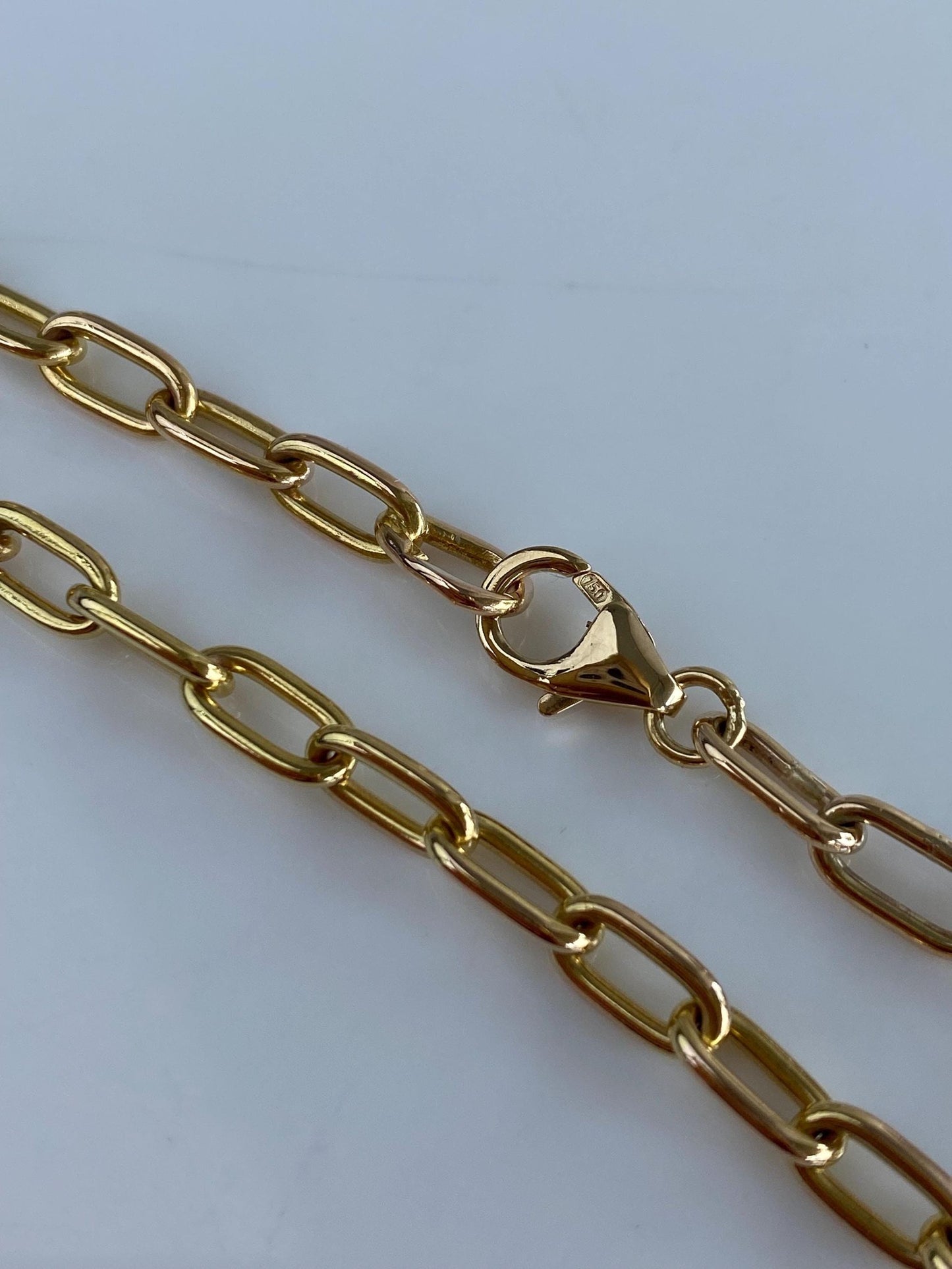 Vintage Solid 18k Yellow Gold Paperclip Chain Bracelet - 7.5 Inches
