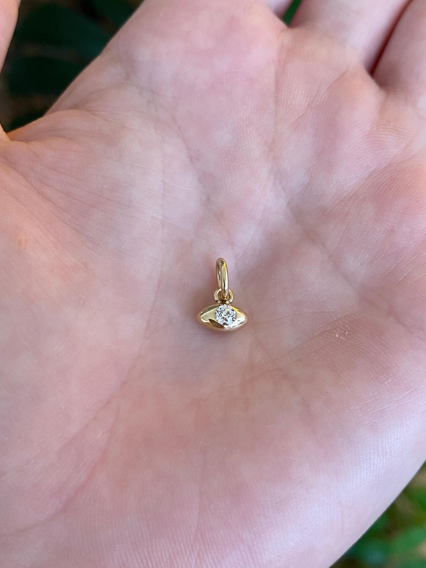 Vintage Solid 14k Yellow Gold Tiny Diamond Eye Charm