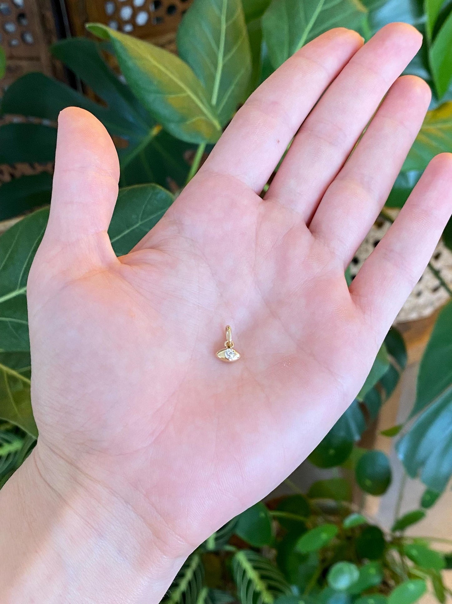 Vintage Solid 14k Yellow Gold Tiny Diamond Eye Charm