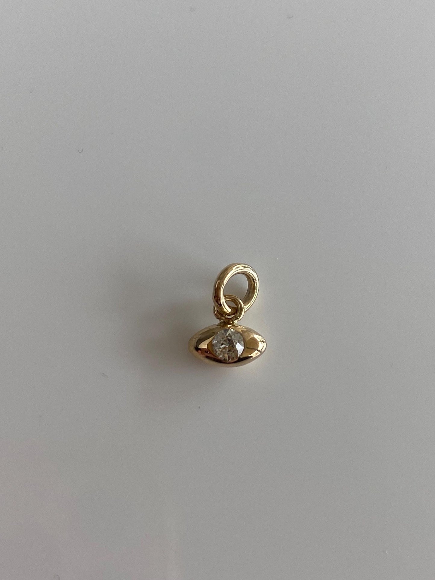 Vintage Solid 14k Yellow Gold Tiny Diamond Eye Charm