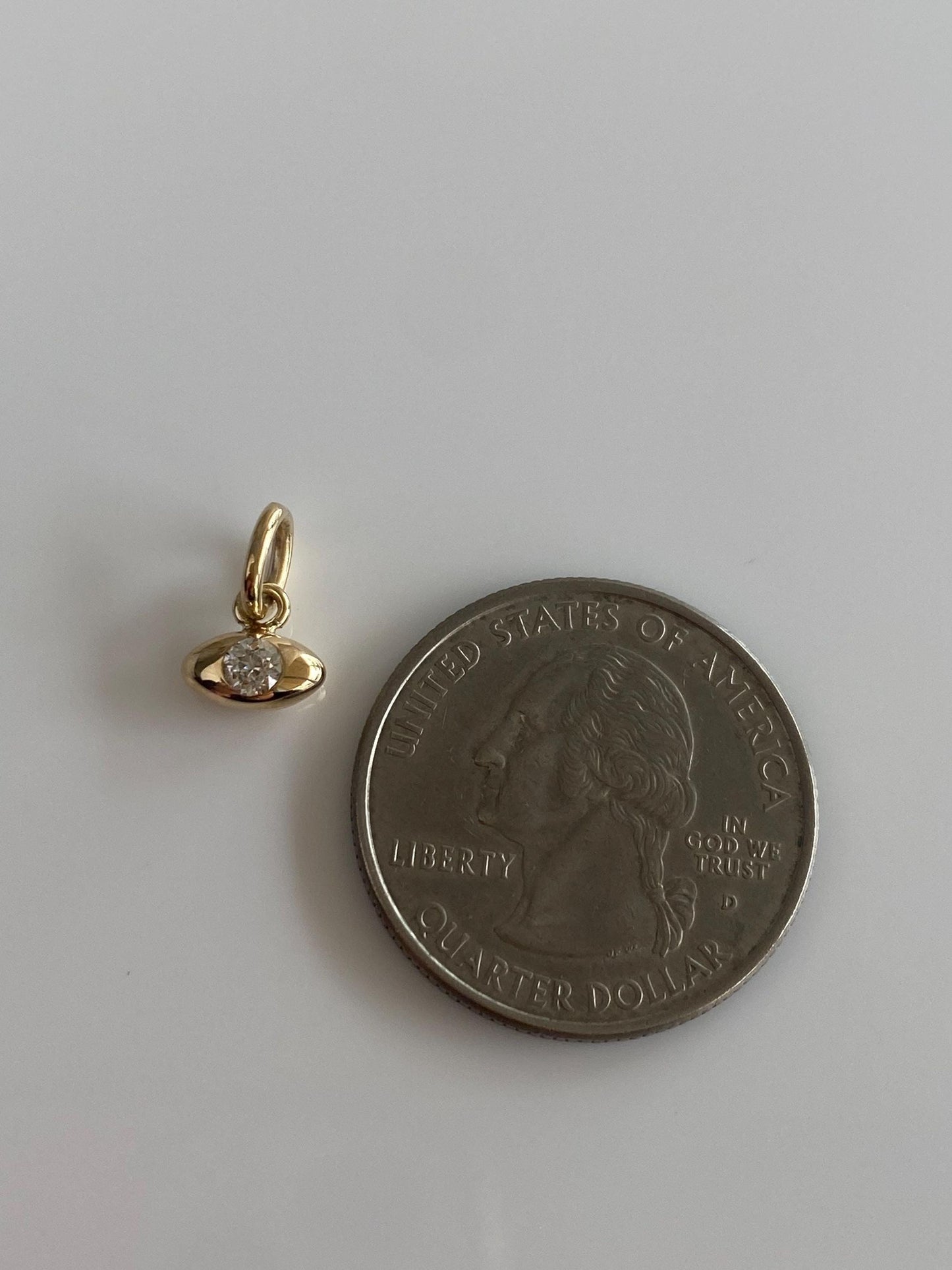 Vintage Solid 14k Yellow Gold Tiny Diamond Eye Charm
