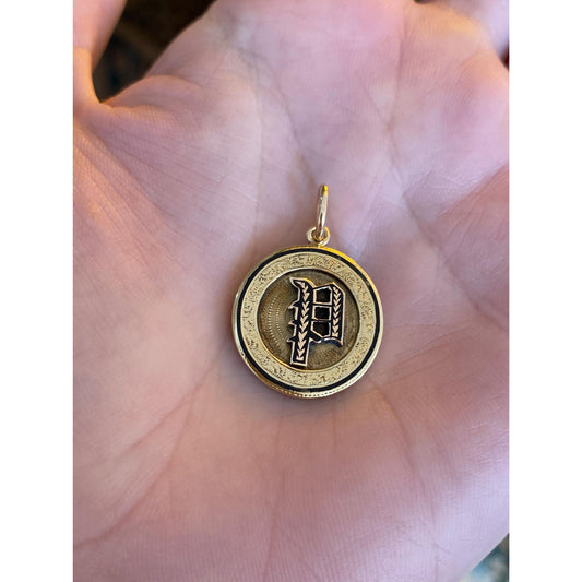 Vintage Solid 14k Yellow Gold Black Enamel Initial 'P' Cufflink Conversion Charm