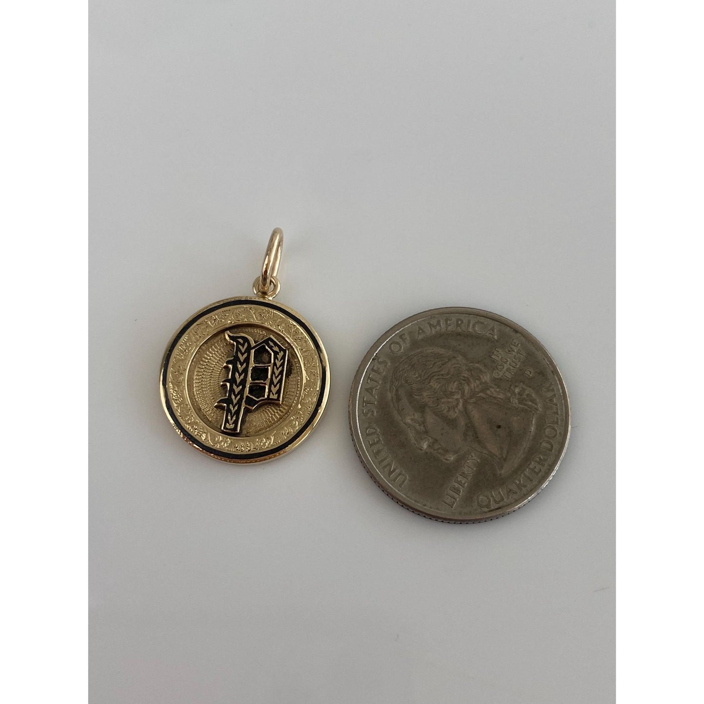 Vintage Solid 14k Yellow Gold Black Enamel Initial 'P' Cufflink Conversion Charm