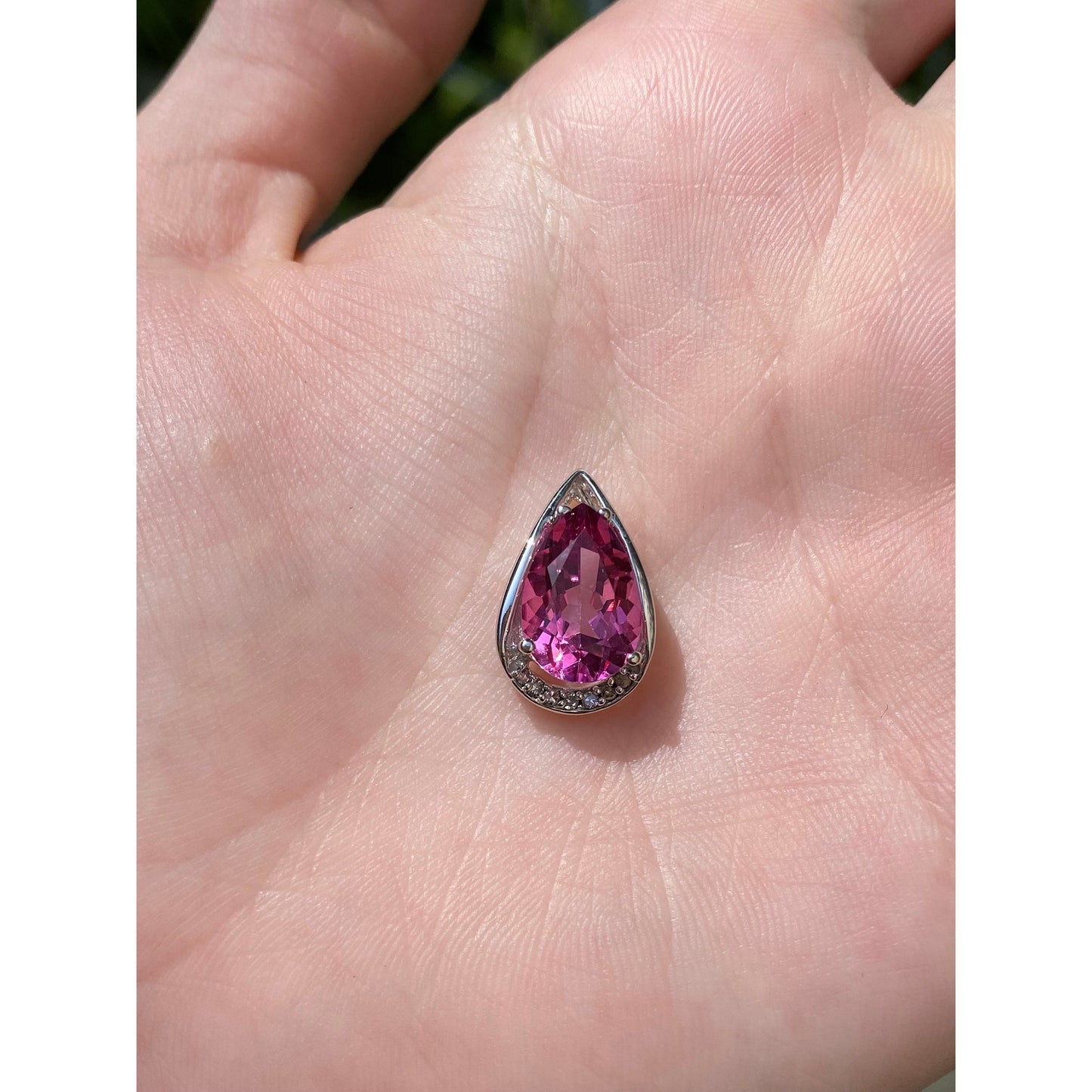 Vintage Solid 10k White Gold Diamond Pink Sapphire Teardrop Slide Charm