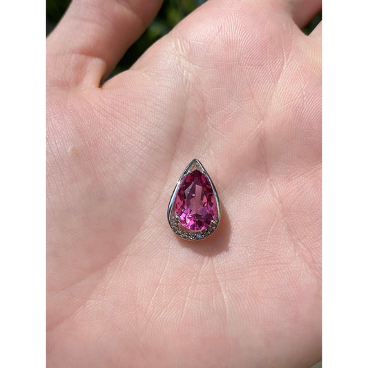 Vintage Solid 10k White Gold Diamond Pink Sapphire Teardrop Slide Charm