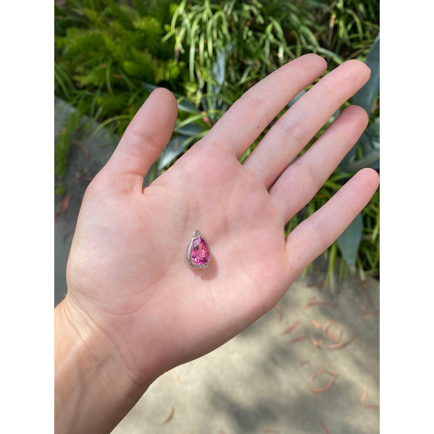 Vintage Solid 10k White Gold Diamond Pink Sapphire Teardrop Slide Charm