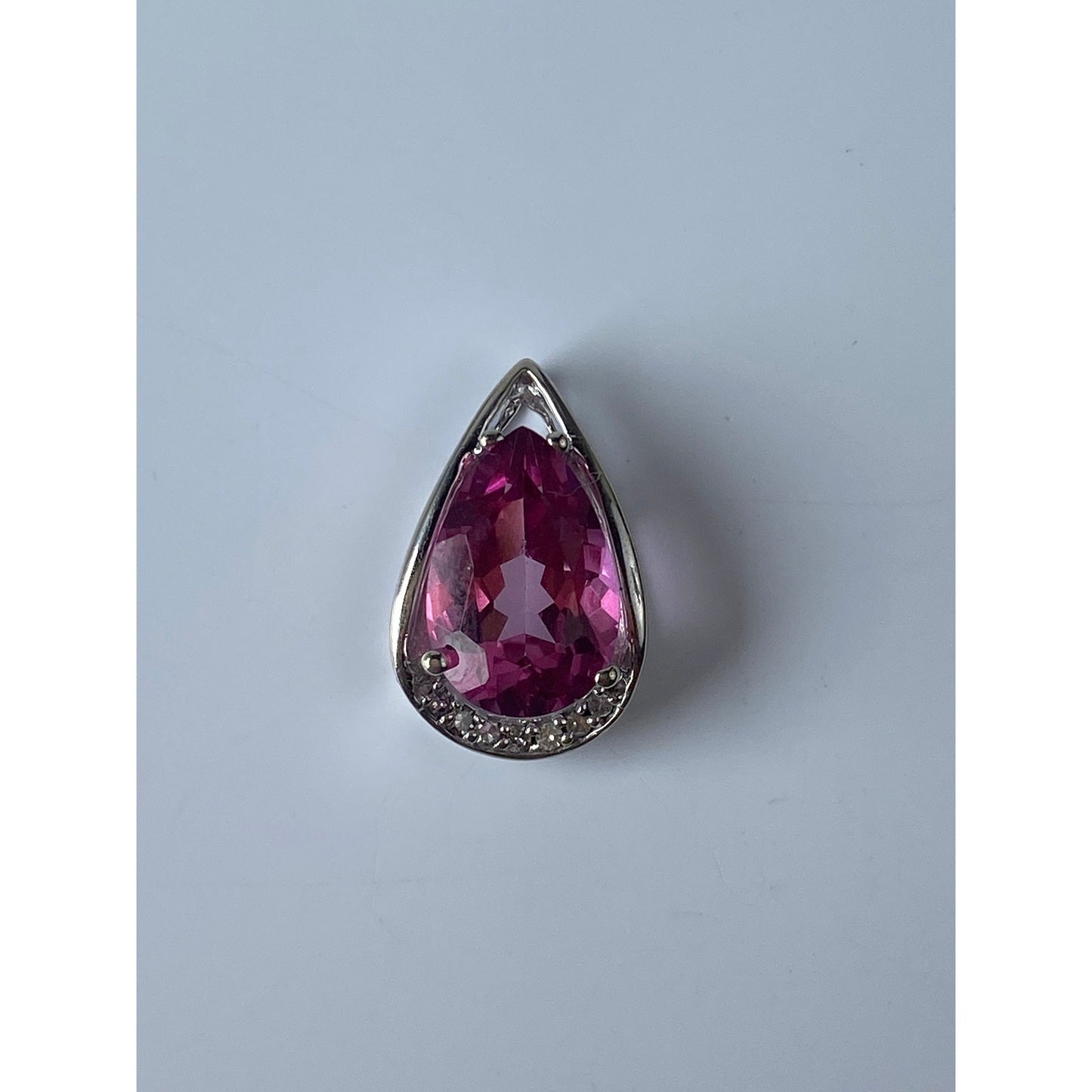 Vintage Solid 10k White Gold Diamond Pink Sapphire Teardrop Slide Charm