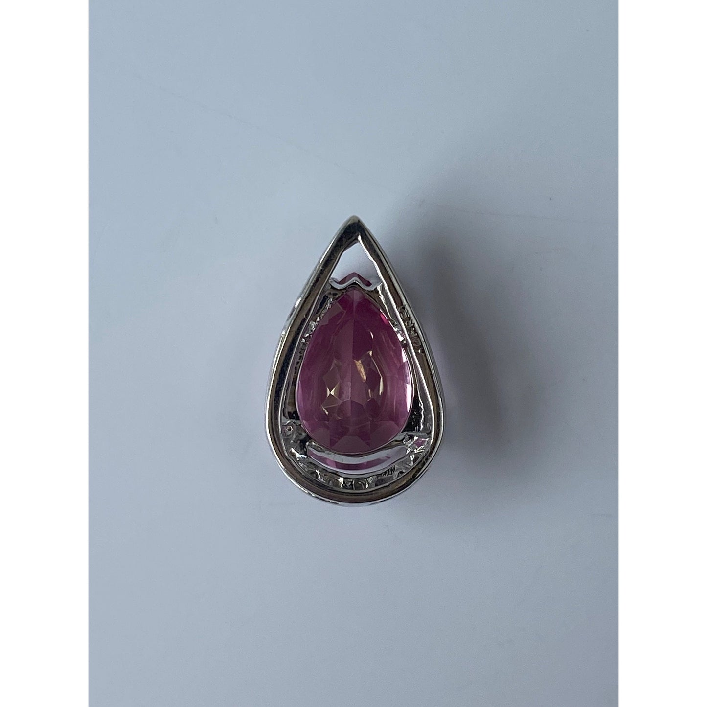 Vintage Solid 10k White Gold Diamond Pink Sapphire Teardrop Slide Charm